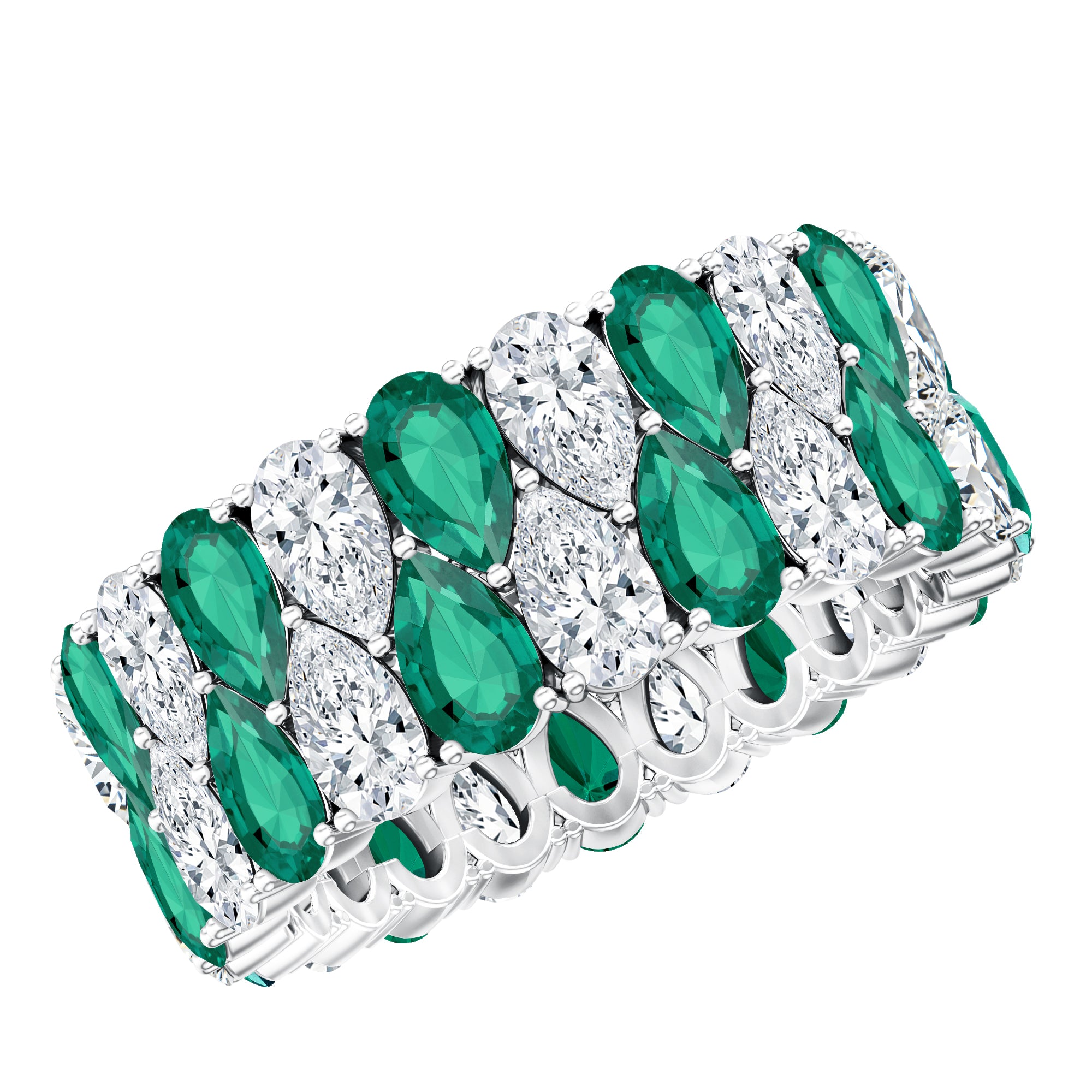 Rosec Jewels-Vintage Style Lab Grown Emerald and Diamond Wide Eternity Band