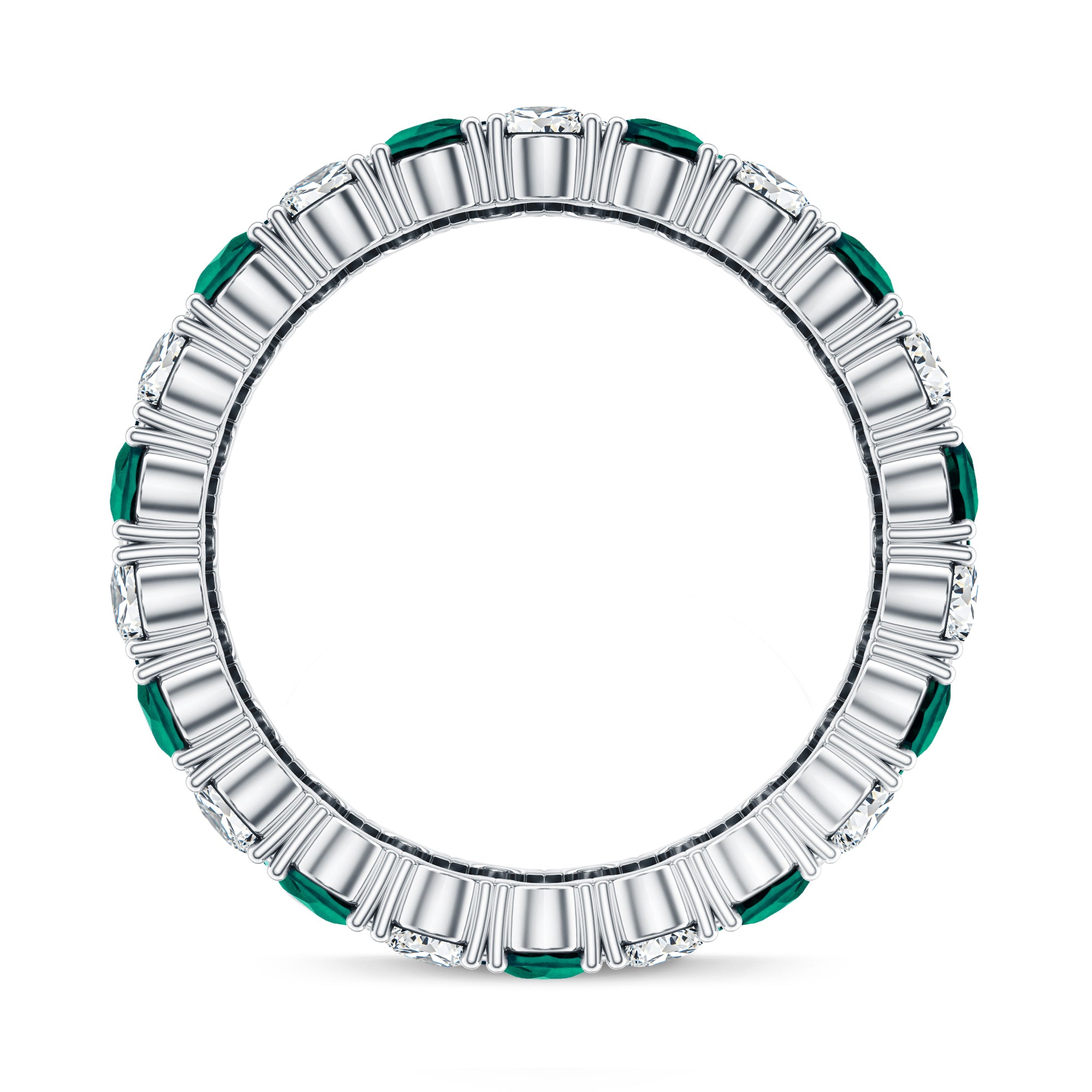 Rosec Jewels-Vintage Style Lab Grown Emerald and Diamond Wide Eternity Band