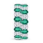 Vintage Style Lab Grown Emerald and Diamond Wide Eternity Band AAAA - Rosec Jewels