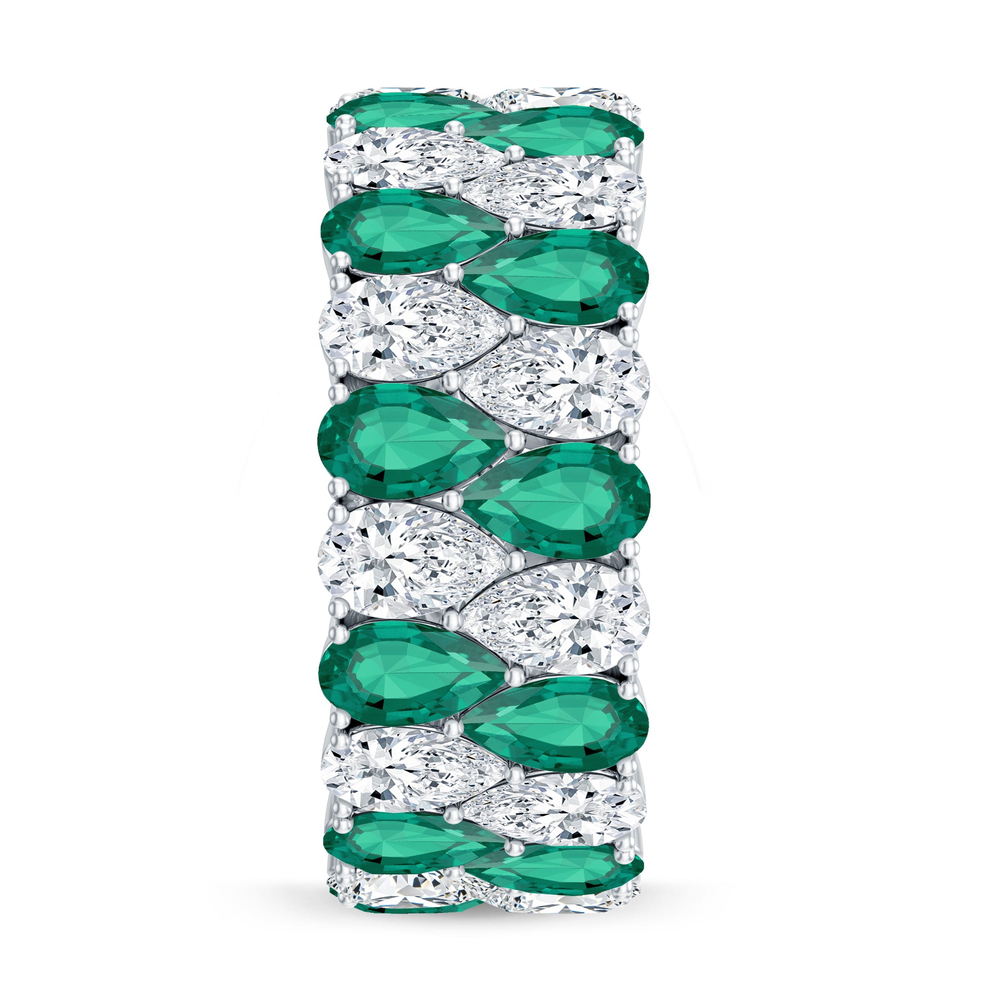 Rosec Jewels-Vintage Style Lab Grown Emerald and Diamond Wide Eternity Band