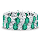 Vintage Style Lab Grown Emerald and Diamond Wide Eternity Band AAAA - Rosec Jewels