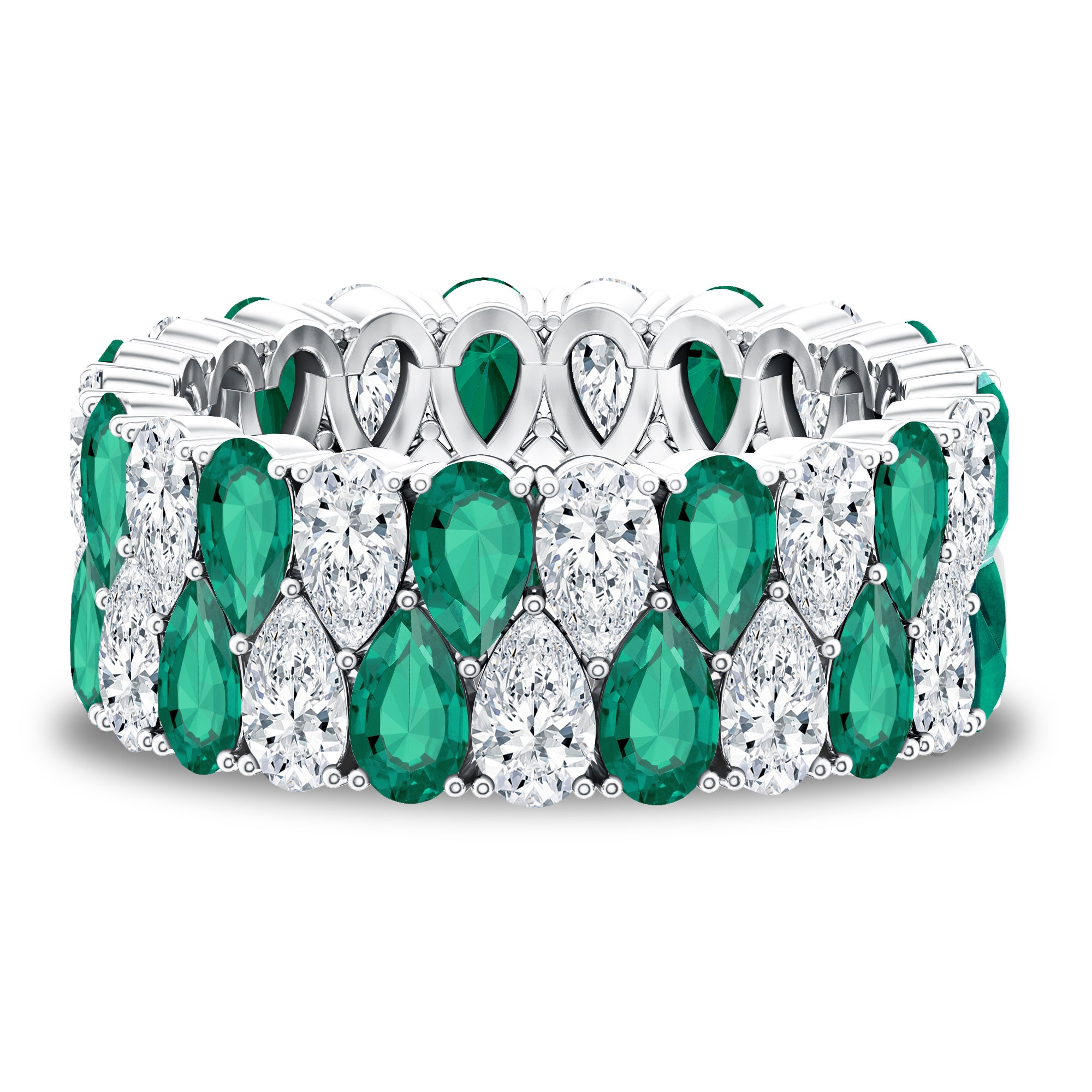 Rosec Jewels-Vintage Style Lab Grown Emerald and Diamond Wide Eternity Band
