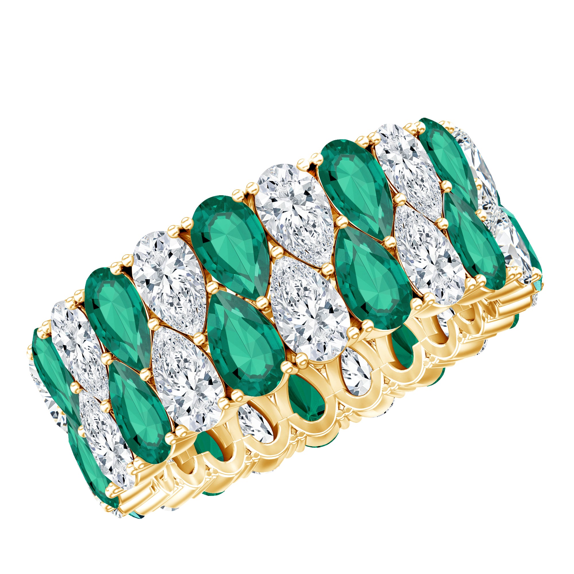 Rosec Jewels-Vintage Style Lab Grown Emerald and Diamond Wide Eternity Band