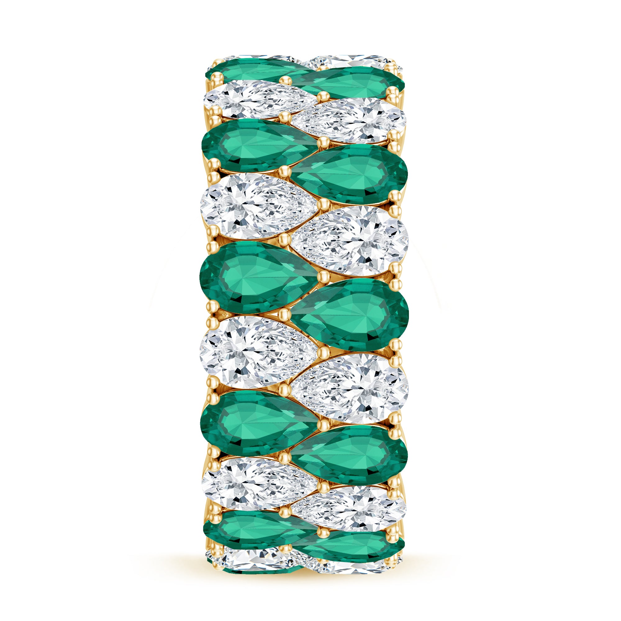 Rosec Jewels-Vintage Style Lab Grown Emerald and Diamond Wide Eternity Band