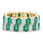 Vintage Style Lab Grown Emerald and Diamond Wide Eternity Band AAAA - Rosec Jewels