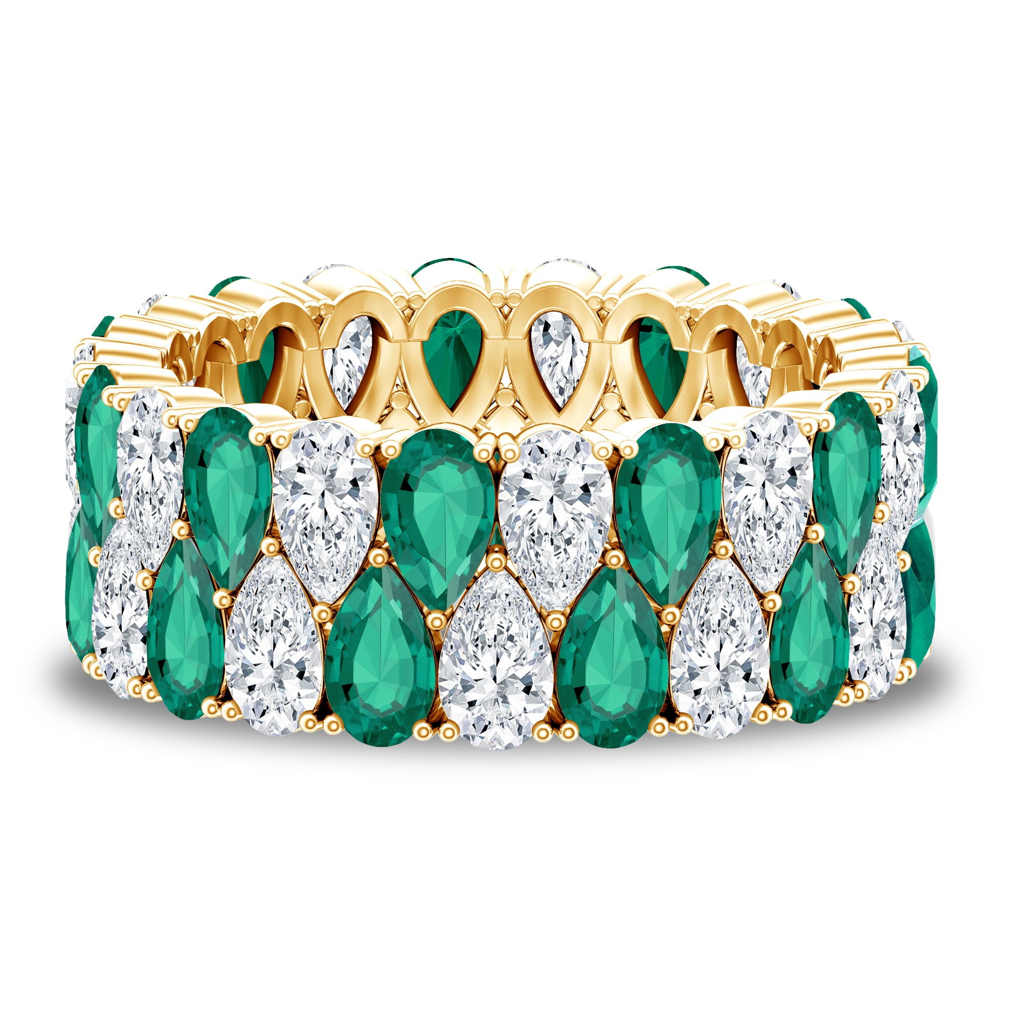 Rosec Jewels-Vintage Style Lab Grown Emerald and Diamond Wide Eternity Band