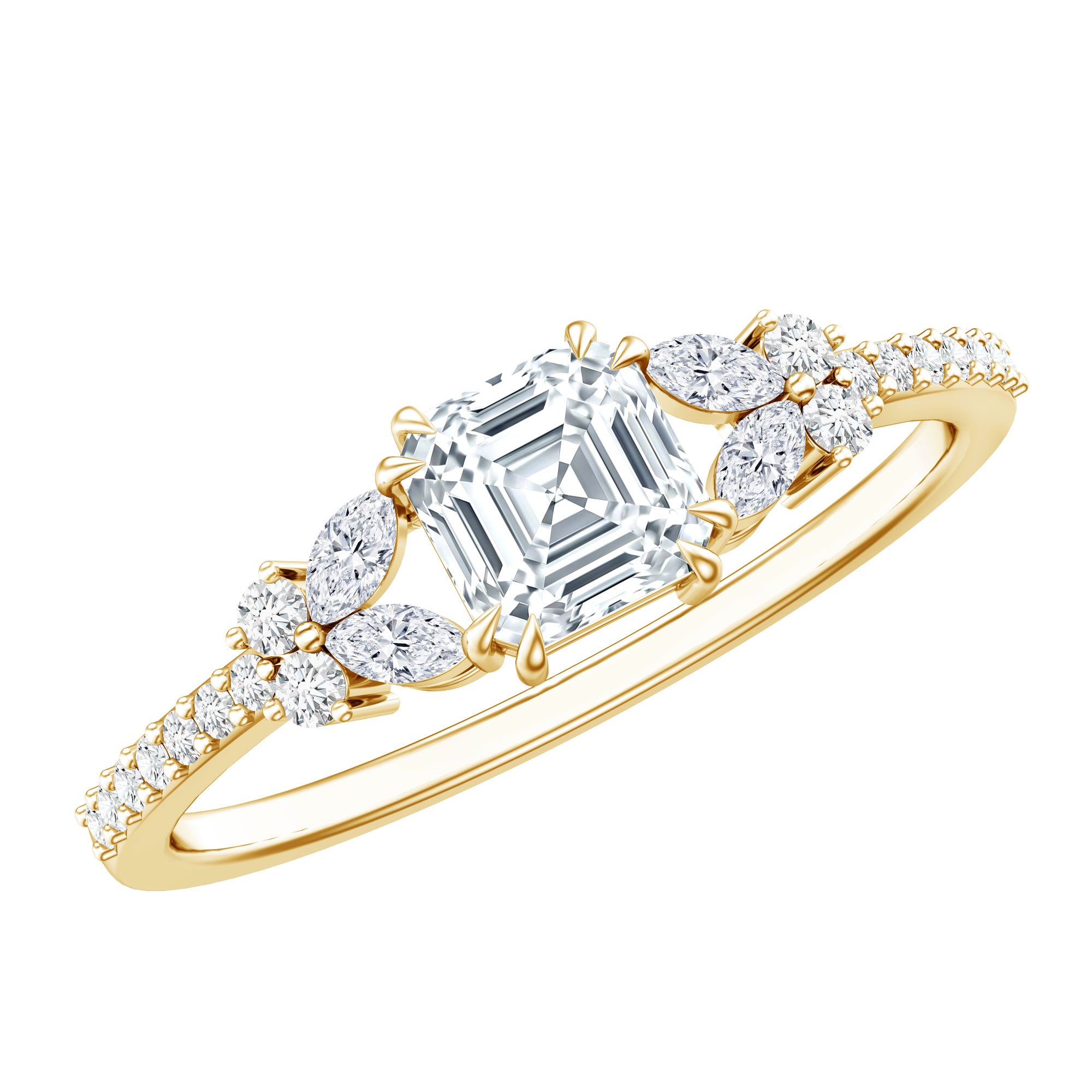 Rosec Jewels-0.9 Carat Lab Grown Diamond Asscher Cut Engagement Ring For Women