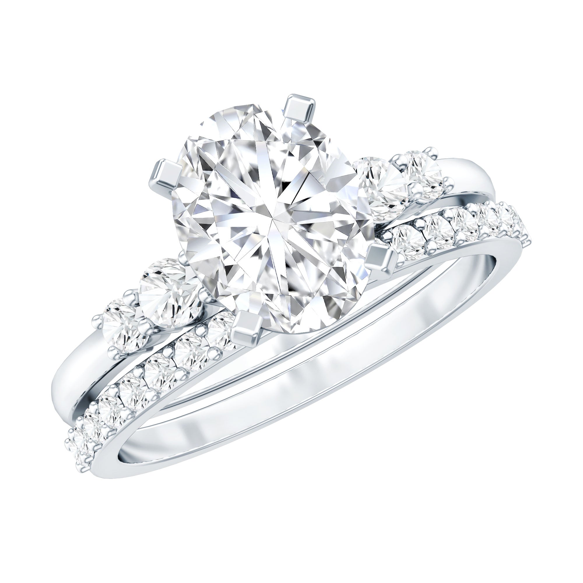 2 Carat Oval Shape Lab Diamond Bridal Ring Set with IGI Certificate Lab - ( EF-VS ) - Rosec Jewels