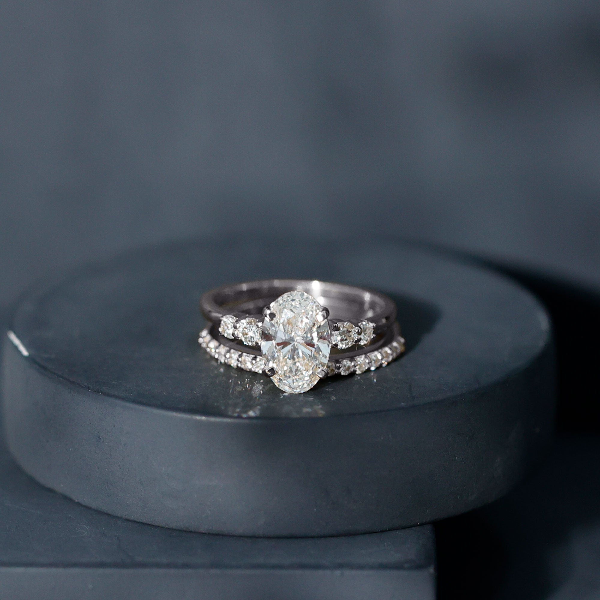 2 Carat Oval Shape Lab Diamond Bridal Ring Set with IGI Certificate Lab - ( EF-VS ) - Rosec Jewels