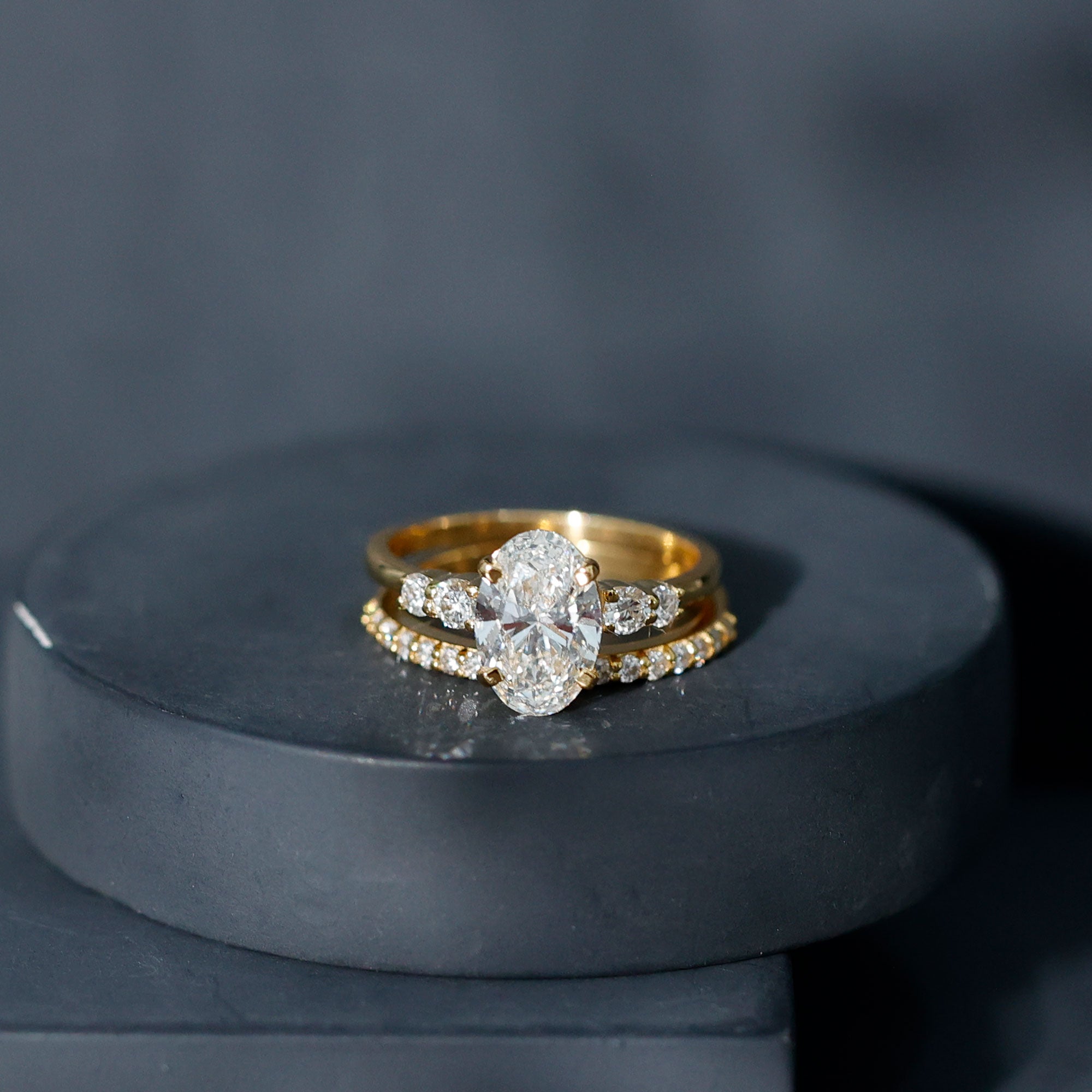 2 Carat Oval Shape Lab Diamond Bridal Ring Set with IGI Certificate Lab - ( EF-VS ) - Rosec Jewels