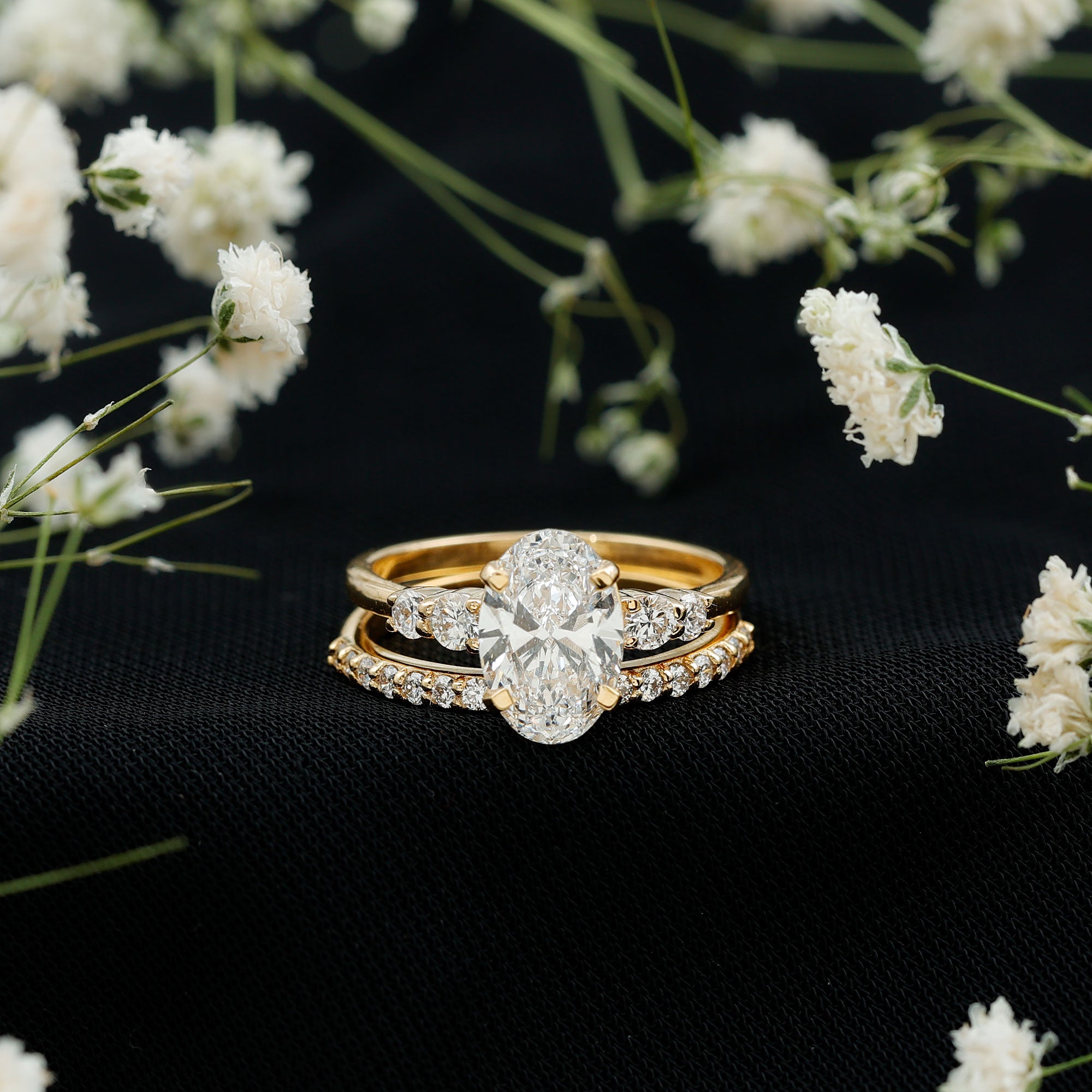 2 Carat Oval Shape Lab Diamond Bridal Ring Set with IGI Certificate Lab - ( EF-VS ) - Rosec Jewels