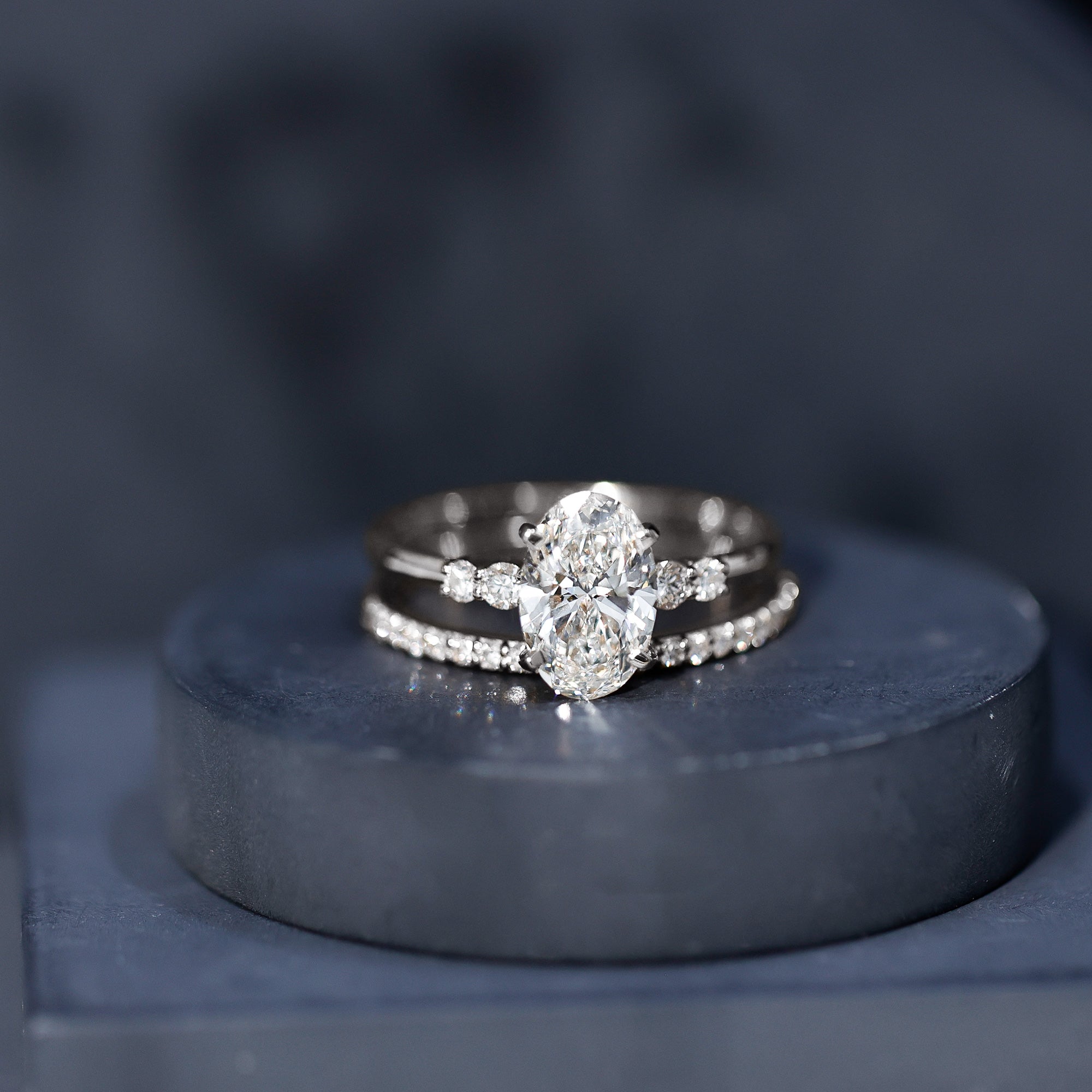 IGI Certified 3 Carat Oval Lab Grown Diamond Marriage Ring Set for Women Lab - ( E-VS1 ) - Rosec Jewels