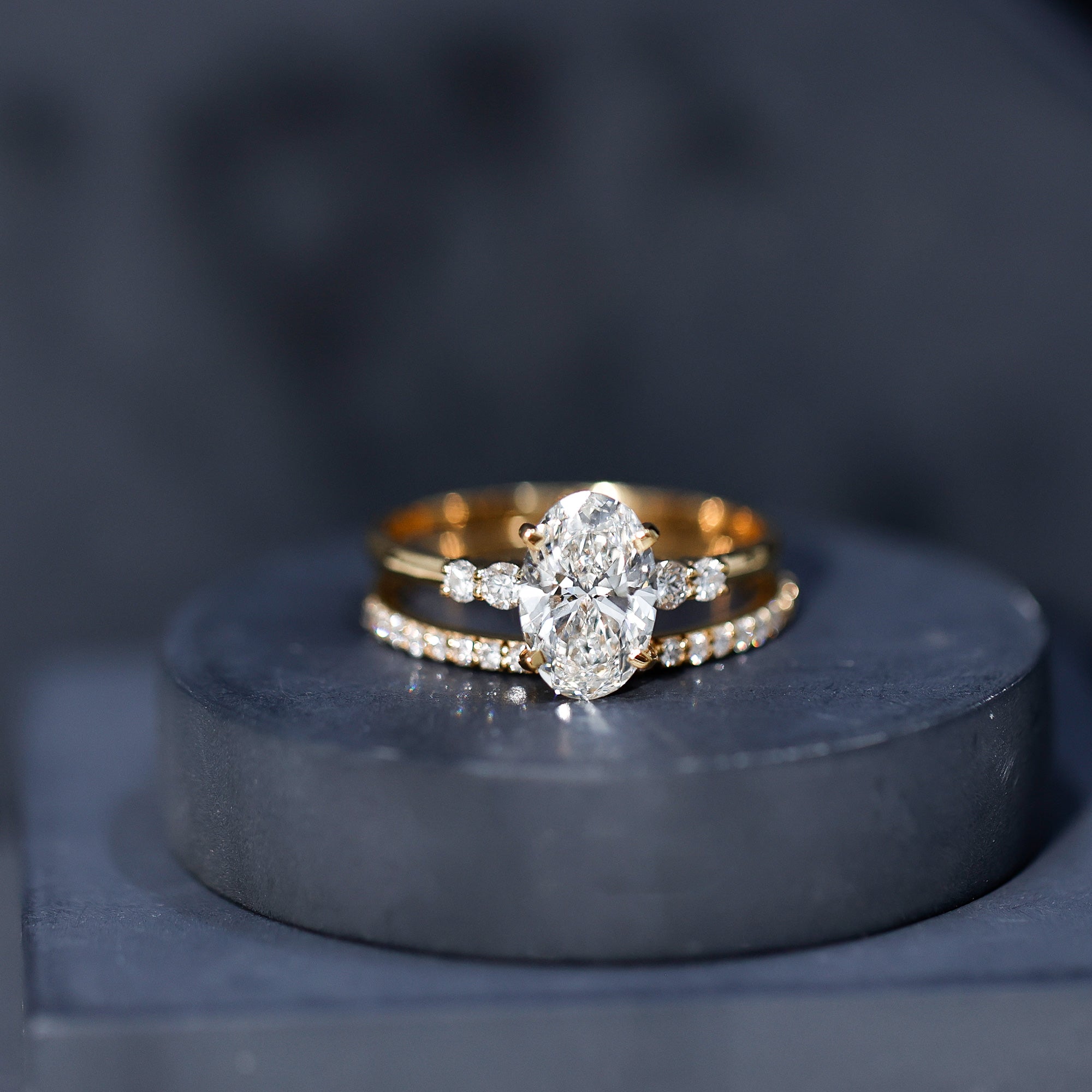 IGI Certified 3 Carat Oval Lab Grown Diamond Marriage Ring Set for Women Lab - ( E-VS1 ) - Rosec Jewels