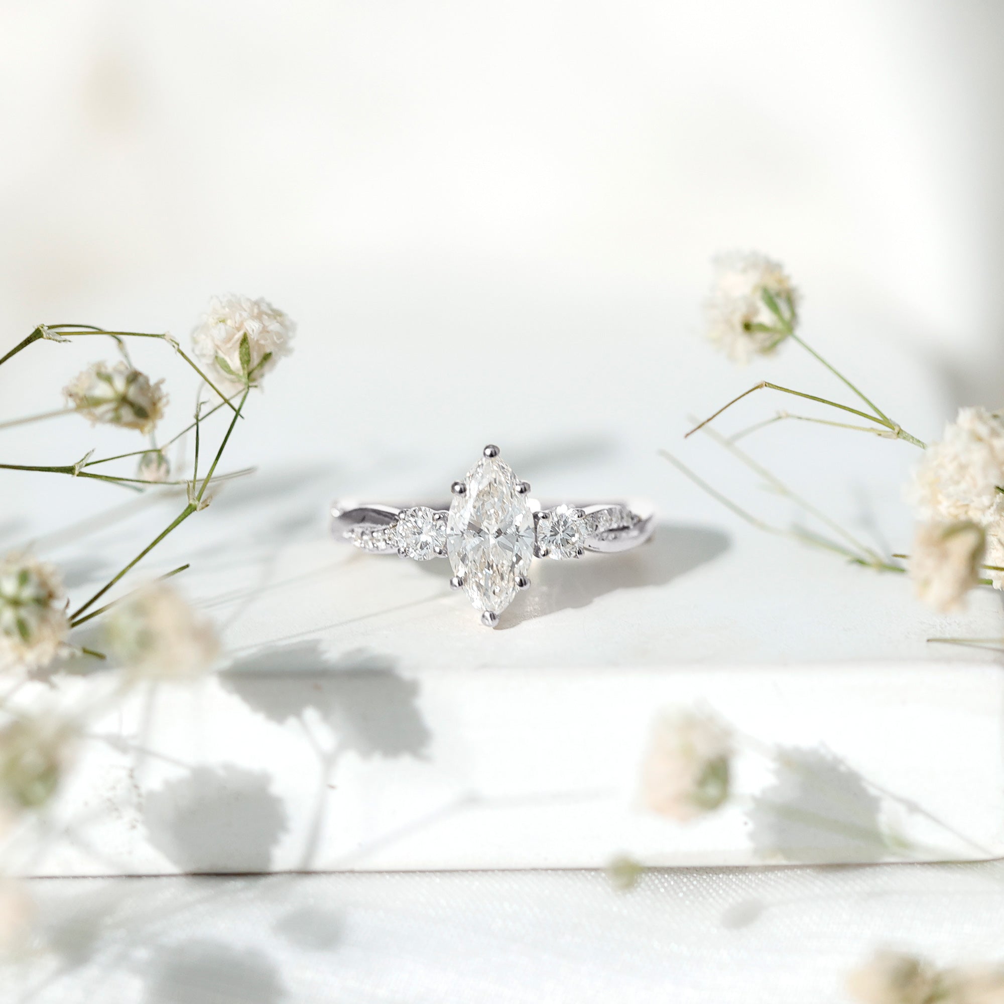 Rosec Jewels-1 Carat Marquise Cut Lab Grown Diamond Designer Engagement Ring IGI Certified