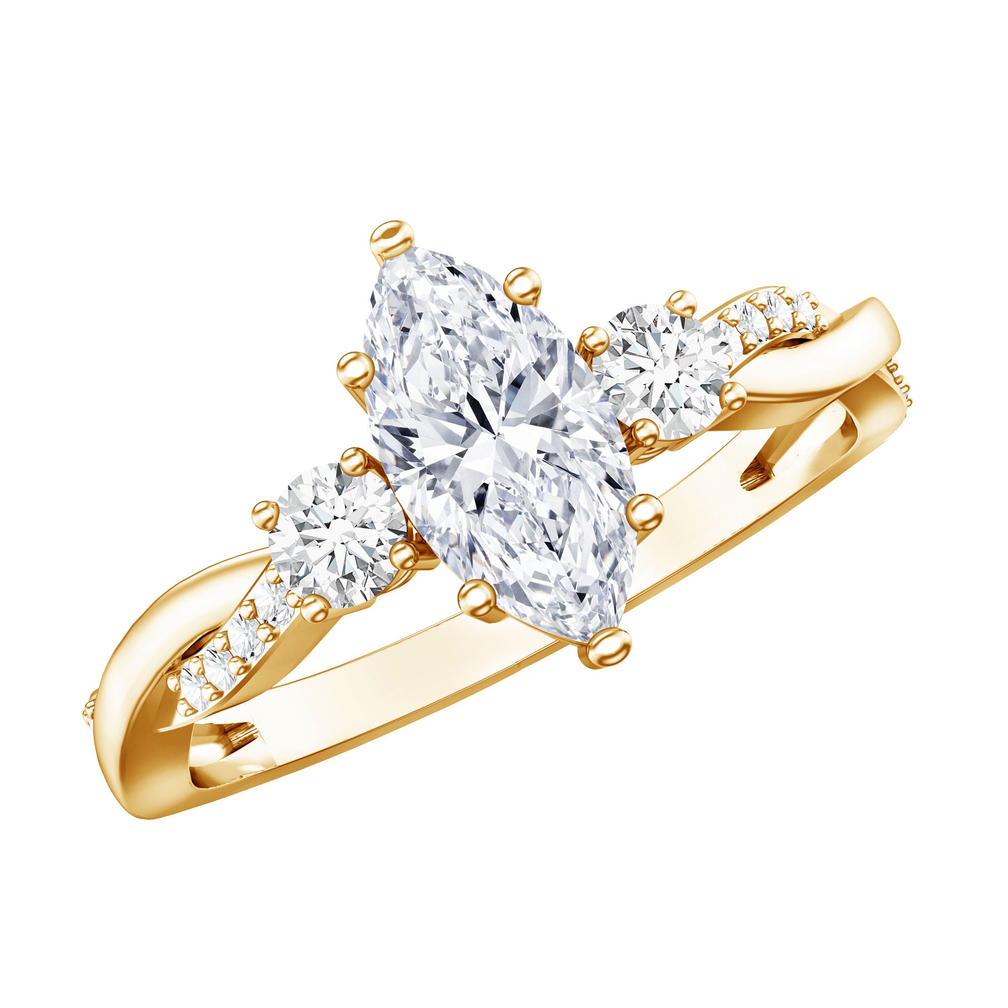 Rosec Jewels-1 Carat Marquise Cut Lab Grown Diamond Designer Engagement Ring IGI Certified