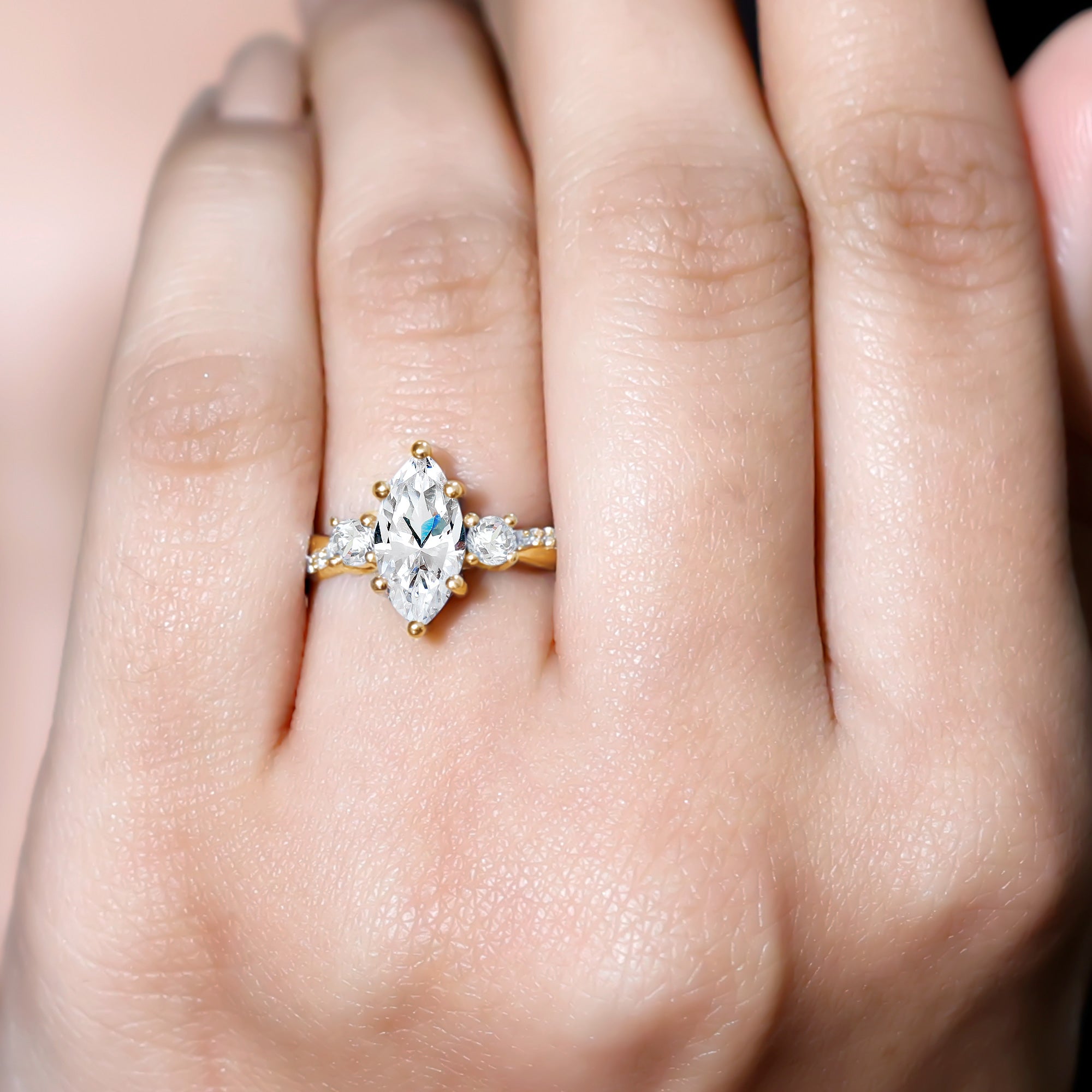 Rosec Jewels-1 Carat Marquise Cut Lab Grown Diamond Designer Engagement Ring IGI Certified