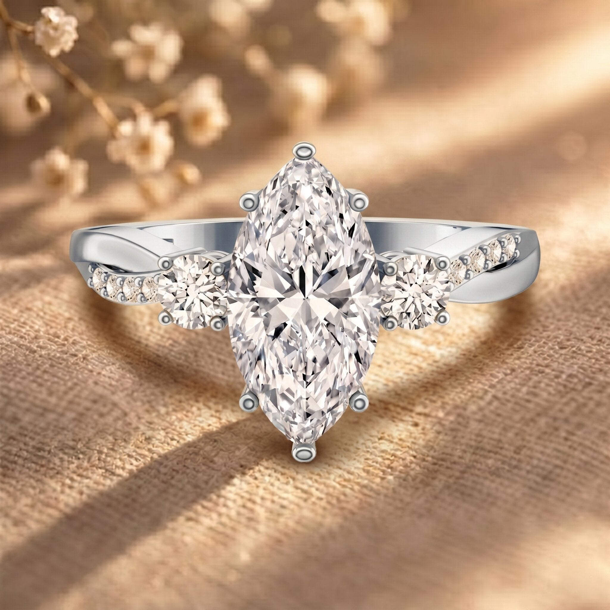 2 Carat Marquise Cut Lab Grown Diamond Crossover Engagement Ring with IGI Certificate Lab - ( EF-VS ) - Rosec Jewels