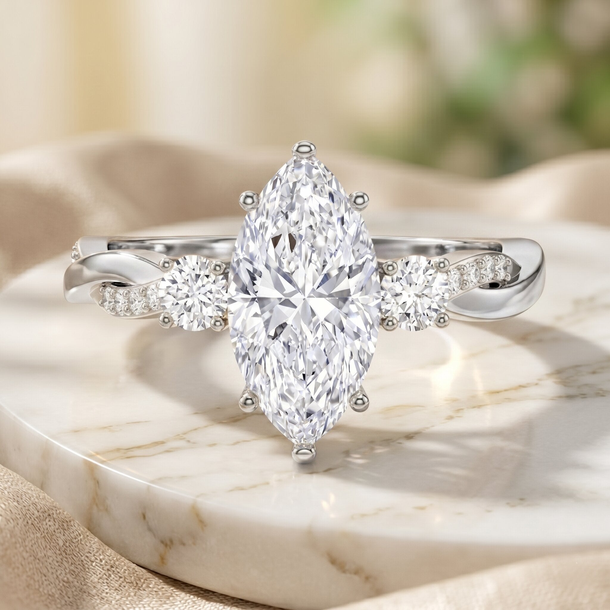 2 Carat Marquise Cut Lab Grown Diamond Crossover Engagement Ring with IGI Certificate Lab - ( EF-VS ) - Rosec Jewels