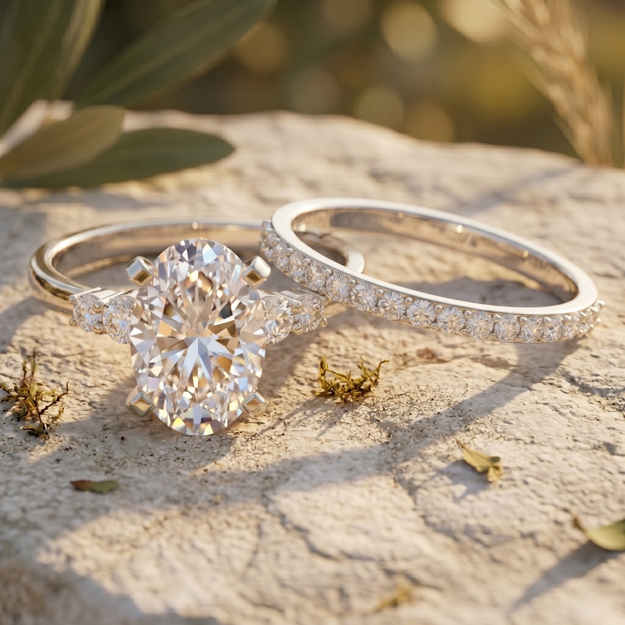 4 Carat Oval Wedding Ring Set with IGI Certified Lab Grown Diamond Lab - ( EF-VS ) - Rosec Jewels