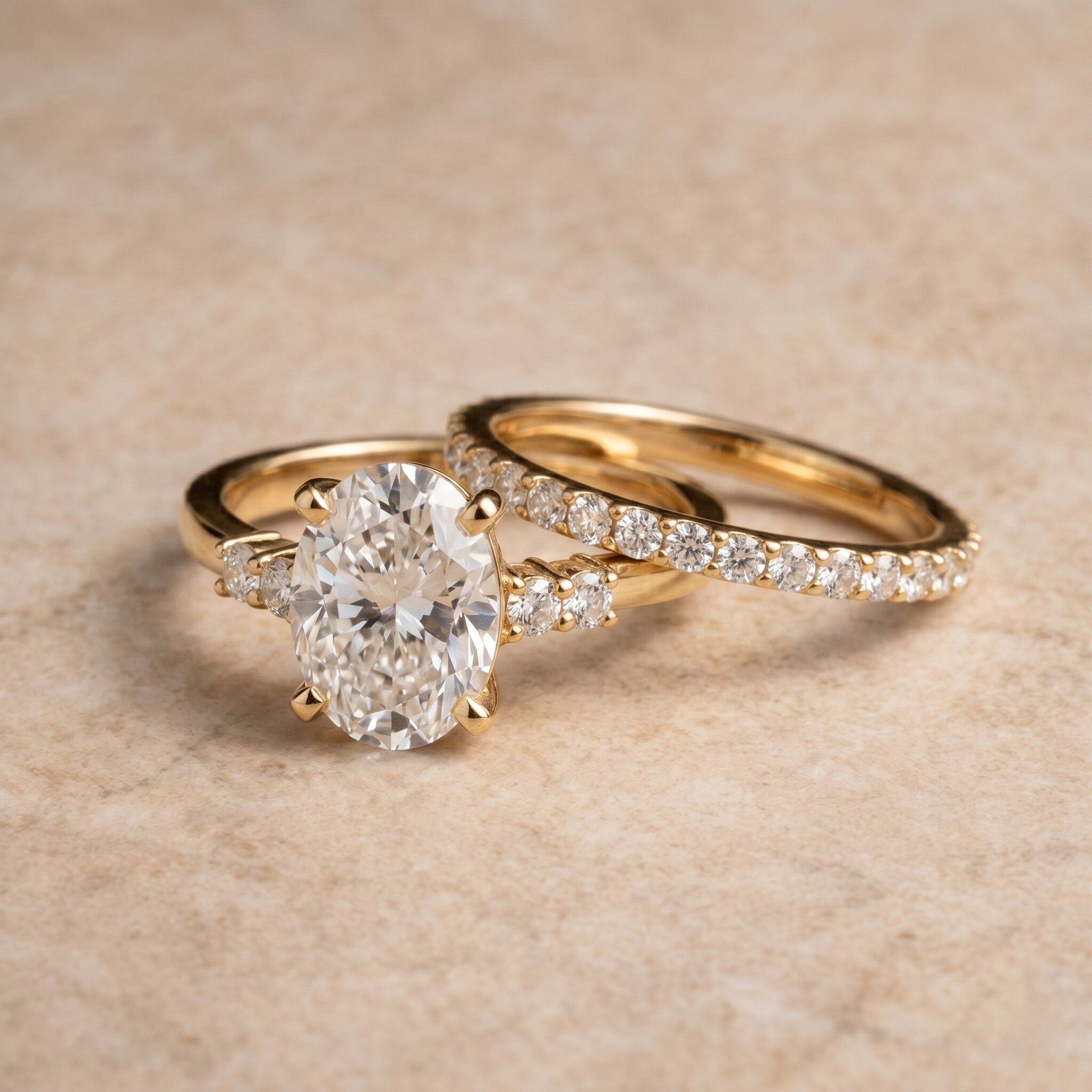 4 Carat Oval Wedding Ring Set with IGI Certified Lab Grown Diamond Lab - ( EF-VS ) - Rosec Jewels