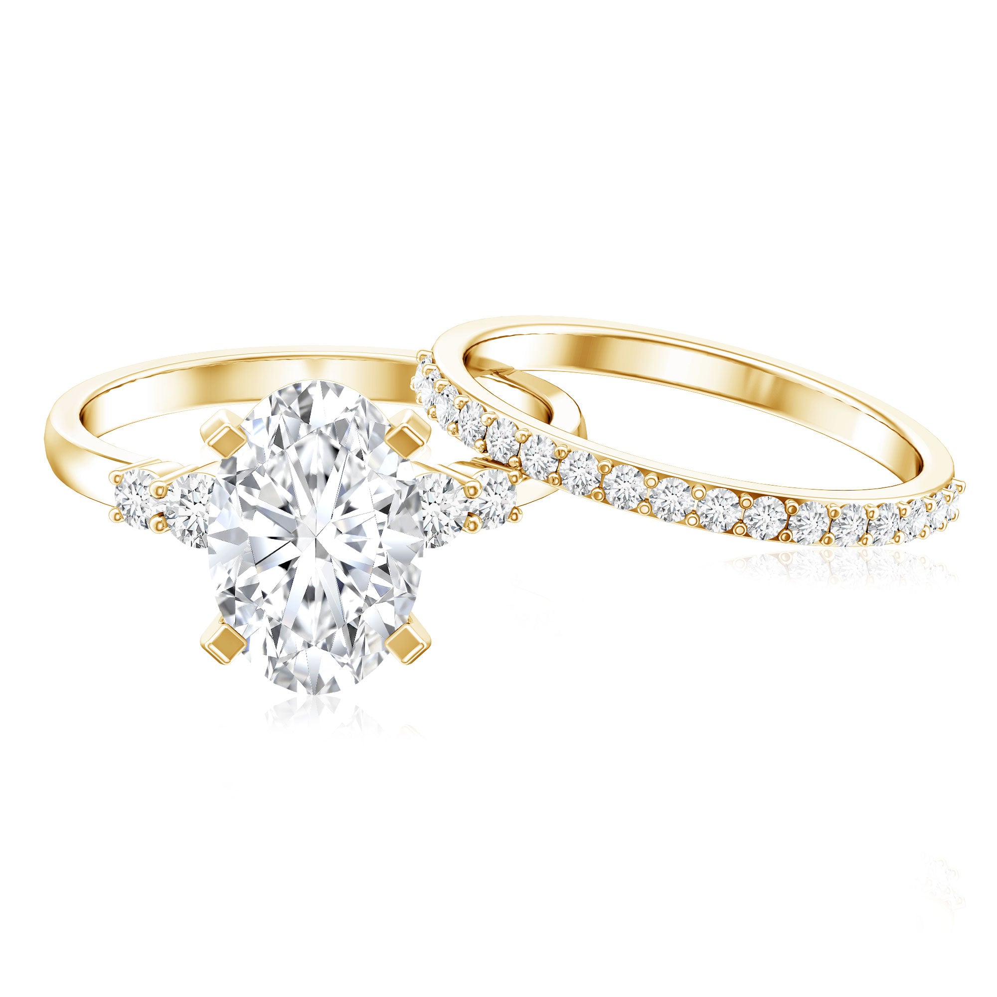 4 Carat Oval Wedding Ring Set with IGI Certified Lab Grown Diamond Lab - ( EF-VS ) - Rosec Jewels
