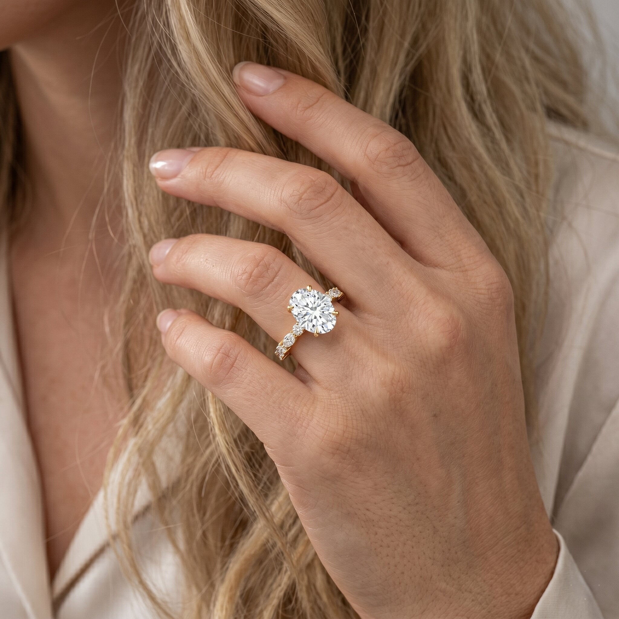 2 Carat Oval Lab Grown Diamond Engagement Ring with IGI Certificate Lab - ( EF-VS ) - Rosec Jewels