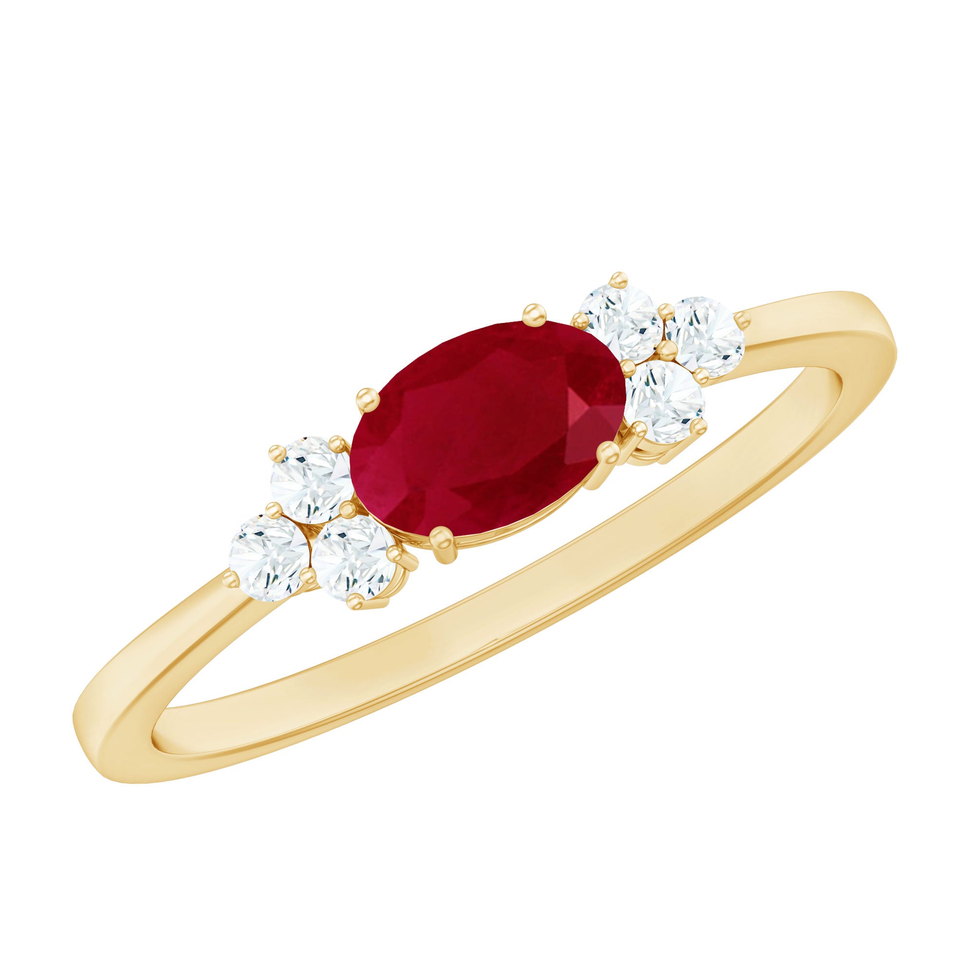 Rosec Jewels-East West Style 0.6 Carat Ruby Oval Promise Ring with Diamond