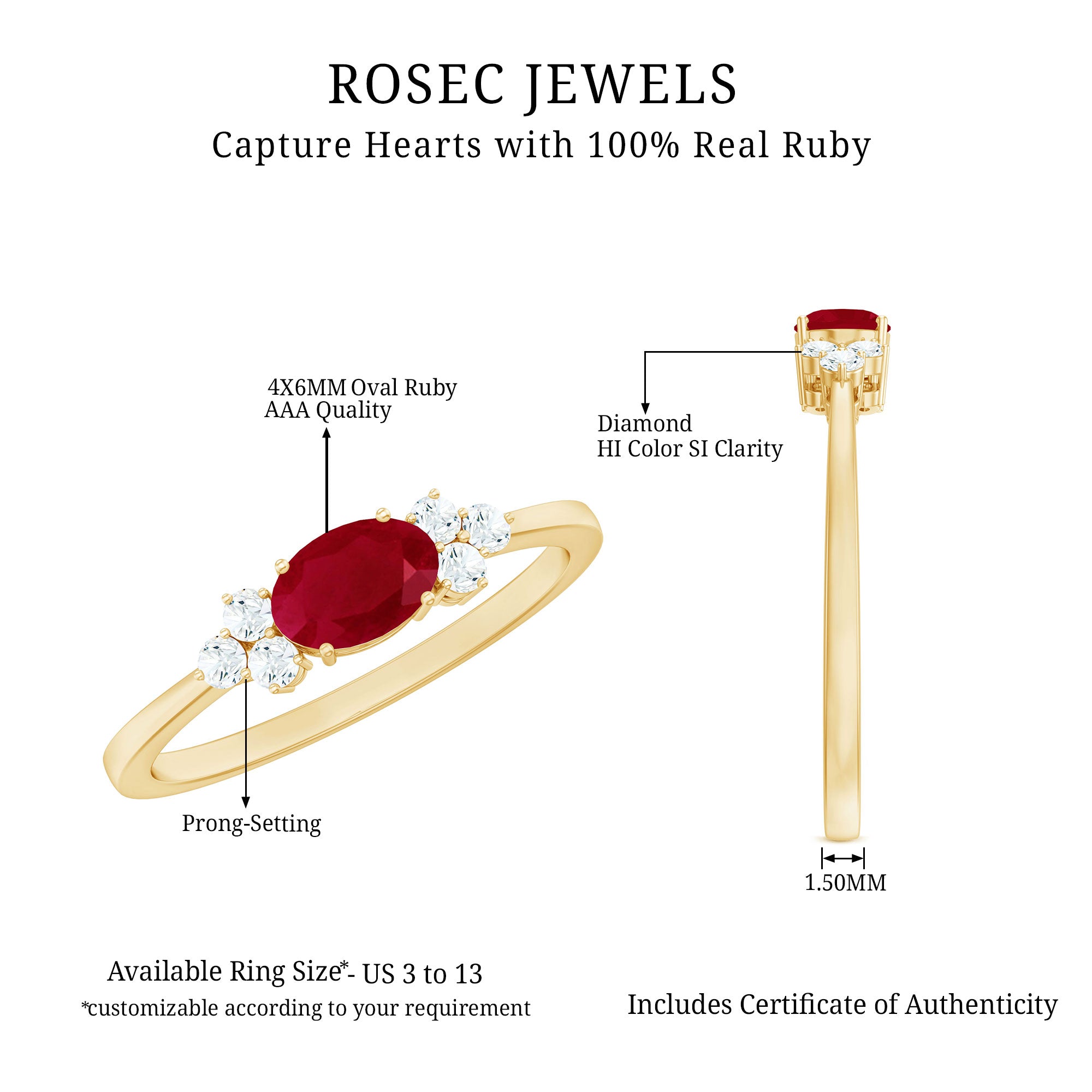Rosec Jewels-East West Style 0.6 Carat Ruby Oval Promise Ring with Diamond