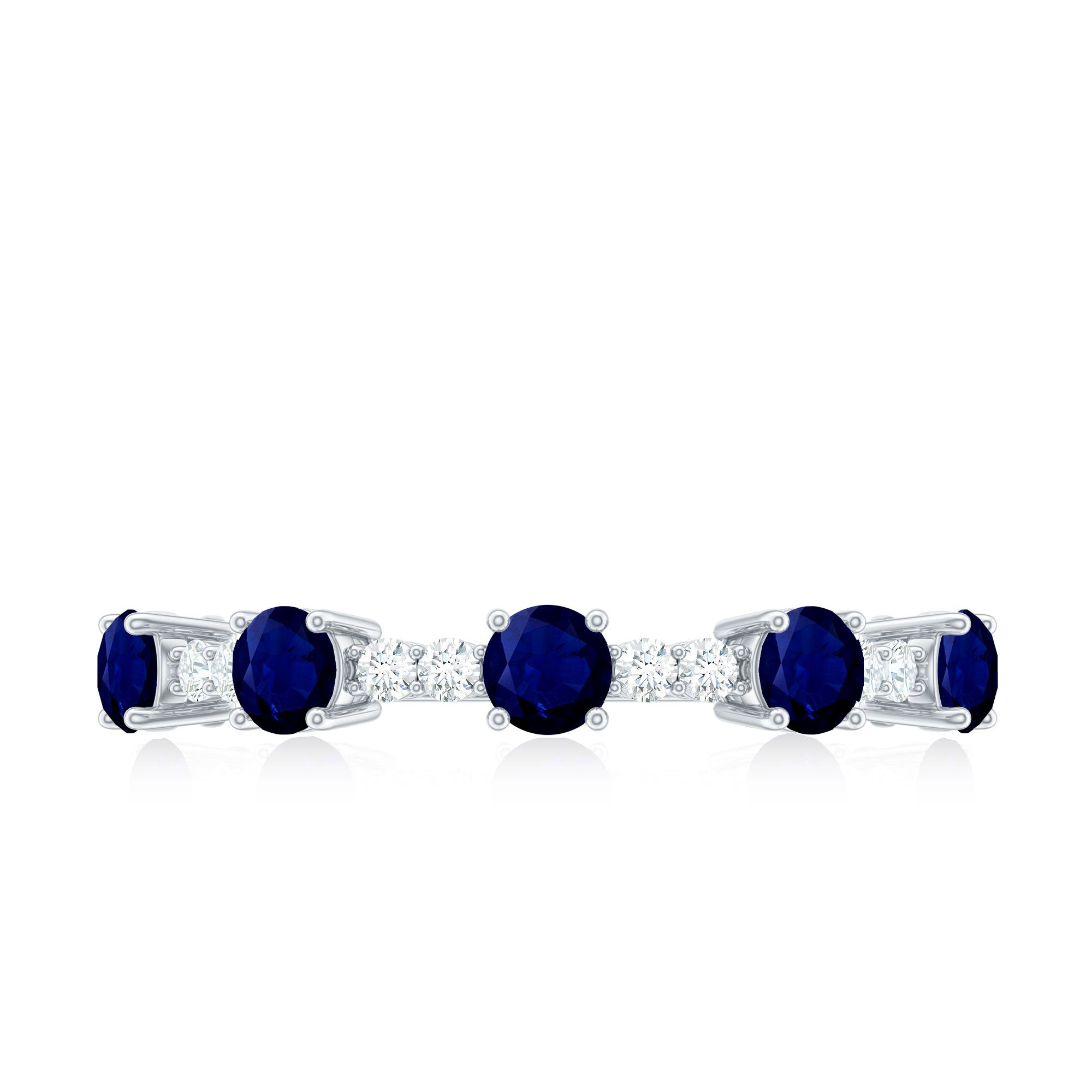 Rosec Jewels-Round Blue Sapphire and Diamond Half Eternity Ring
