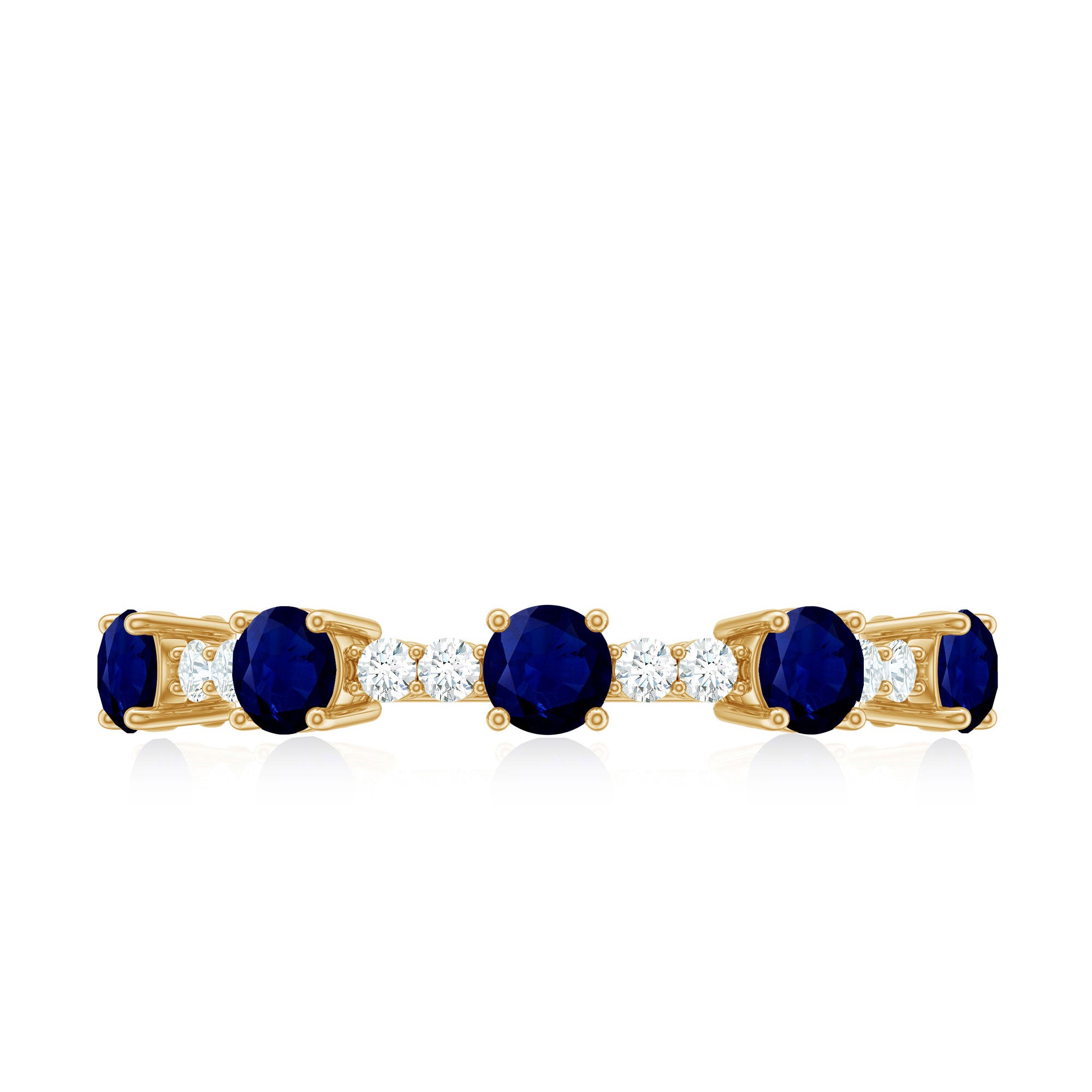 Rosec Jewels-Round Blue Sapphire and Diamond Half Eternity Ring