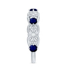 Blue Sapphire and Diamond Vintage Half Eternity Wedding Band AAA - Rosec Jewels