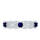 Blue Sapphire and Diamond Vintage Half Eternity Wedding Band AAA - Rosec Jewels