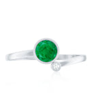 Bezel Set Emerald and Lab Diamond Two Stone Promise Ring AAA - Rosec Jewels