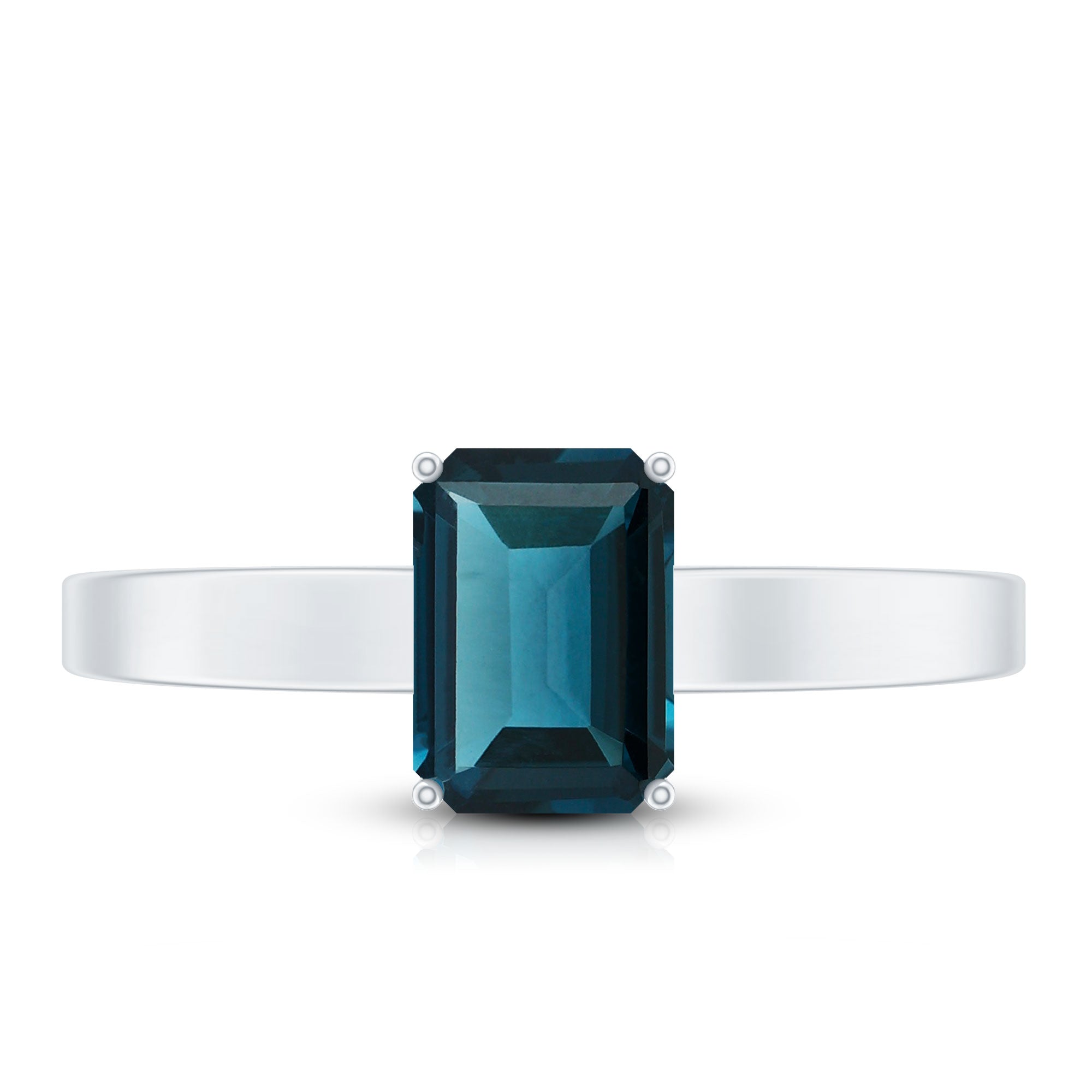 6X8mm Emerald Cut London Blue Topaz Solitaire Ring with Certificate AAA - Rosec Jewels