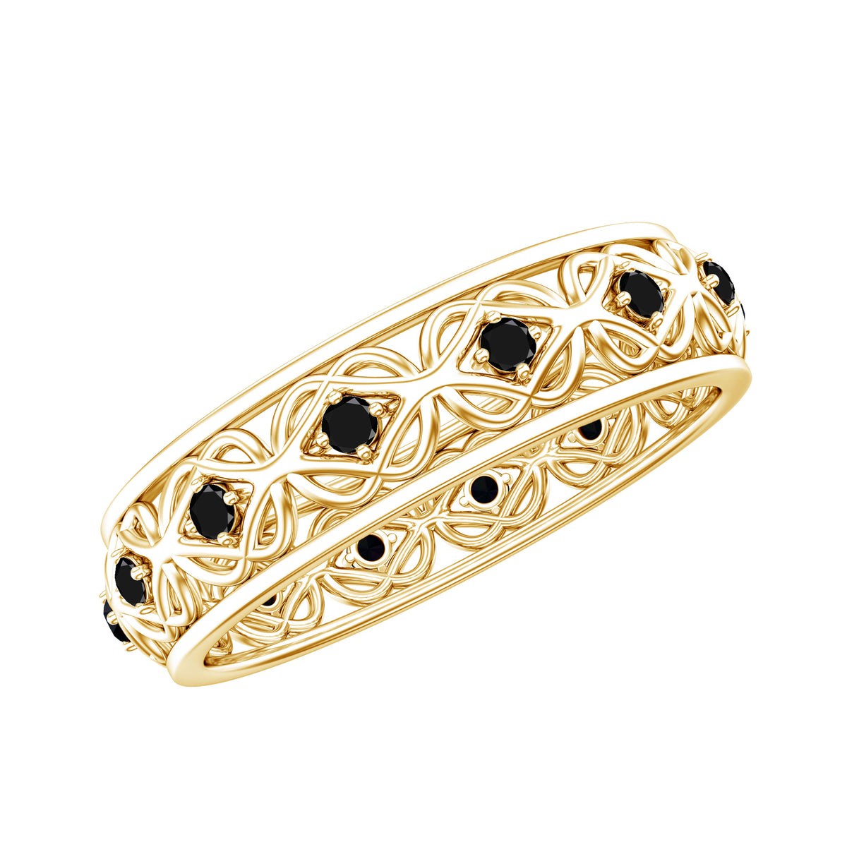 Vintage Inspired Black Spinel Celtic Knot Eternity Band Ring AAA - Rosec Jewels