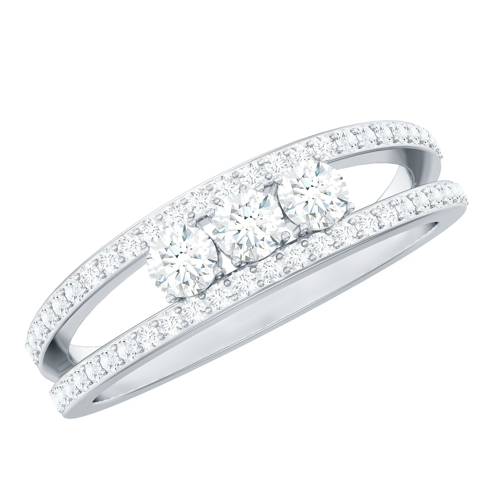 Certified Moissanite 3 Stone Anniversary Ring for Women D-VS1 - Rosec Jewels