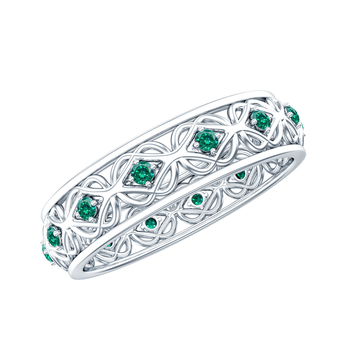 Vintage Looking Lab Grown Emerald Wedding Band for Women
