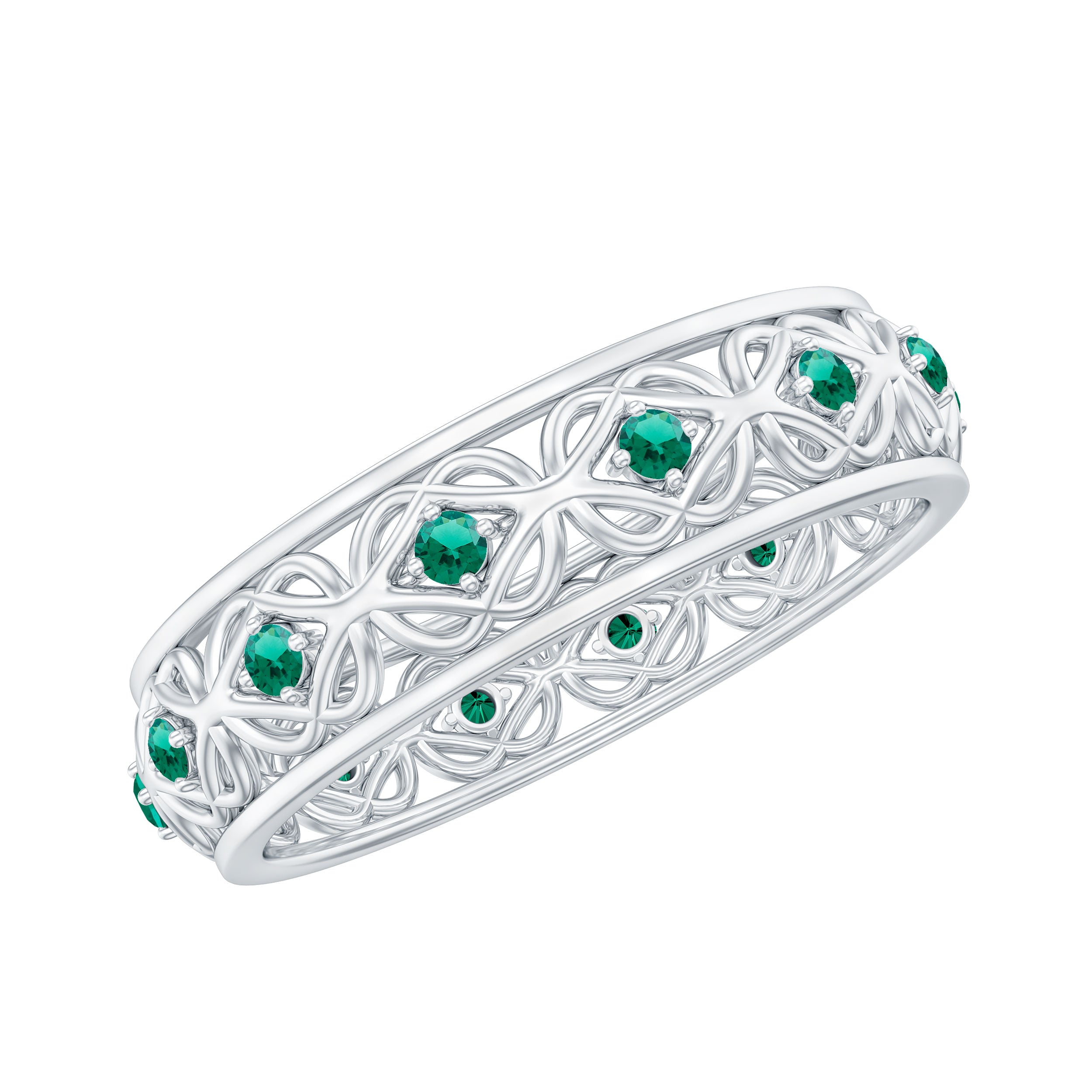 Rosec Jewels-Vintage Looking Lab Grown Emerald Wedding Band for Women