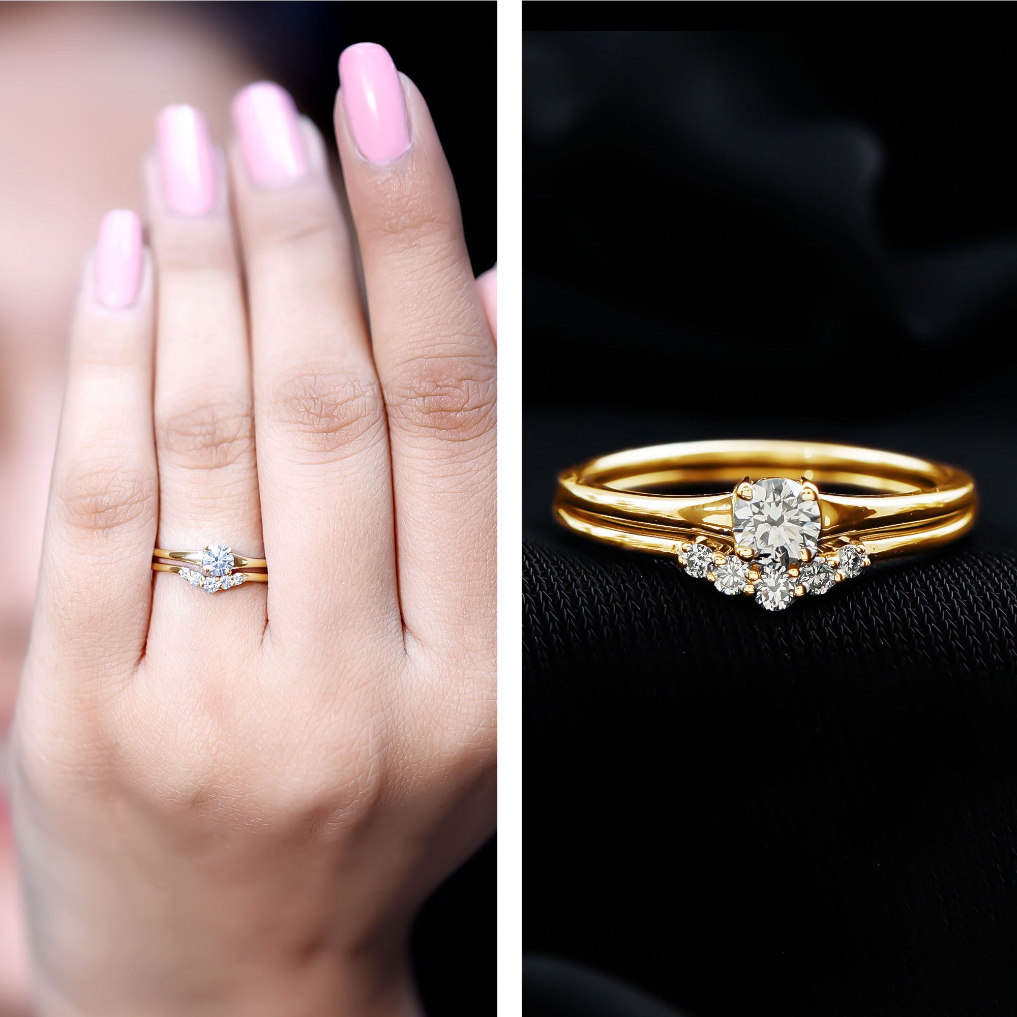 Real Diamond Minimal Wedding Ring Set Natural - ( HI-SI ) - Rosec Jewels