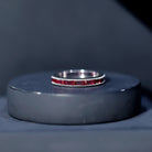 Minimalist Baguette Cut Lab Created Ruby Eternity Ring in Channel Setting AAAA - Rosec Jewels