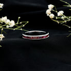Minimalist Baguette Cut Lab Created Ruby Eternity Ring in Channel Setting AAAA - Rosec Jewels
