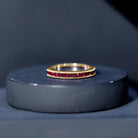 Minimalist Baguette Cut Lab Created Ruby Eternity Ring in Channel Setting AAAA - Rosec Jewels