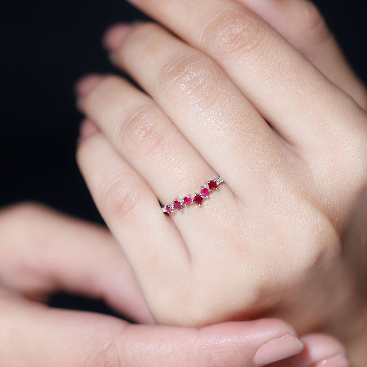 Lab Grown Ruby and Diamond Half Eternity Ring AAAA - Rosec Jewels