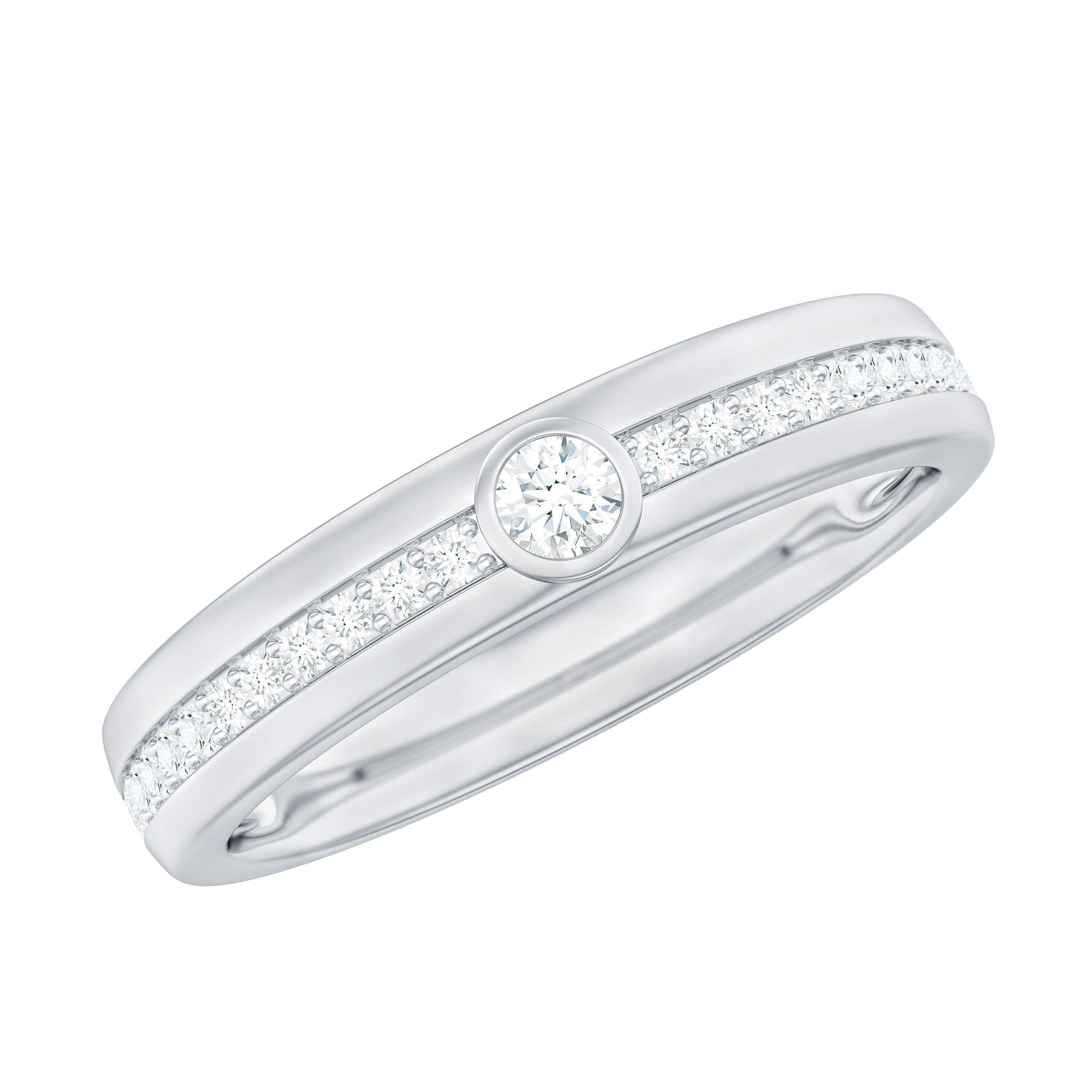 Rosec Jewels-Bezel Set Moissanite Unisex Wedding Band Ring