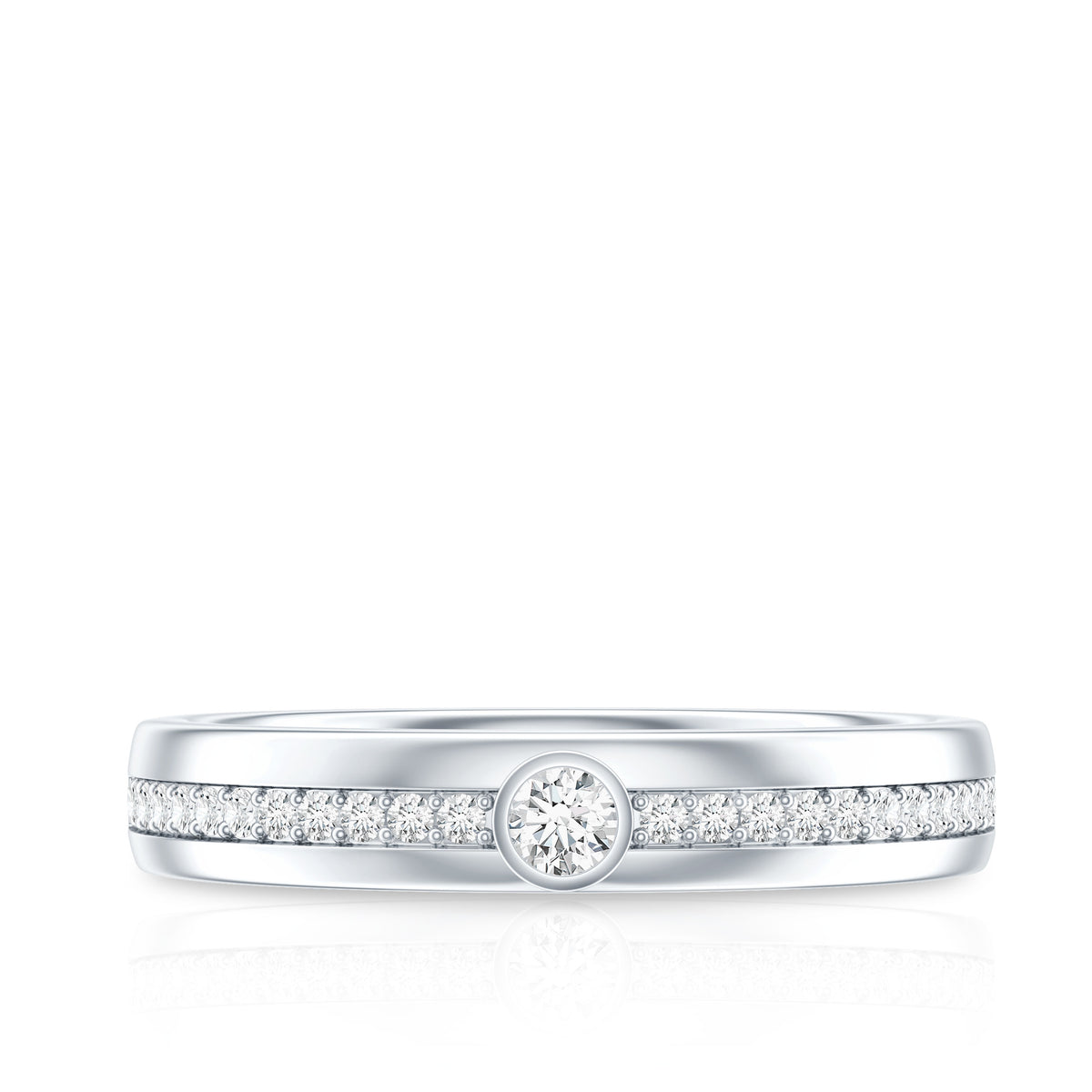 Rosec Jewels-Bezel Set Moissanite Unisex Wedding Band Ring