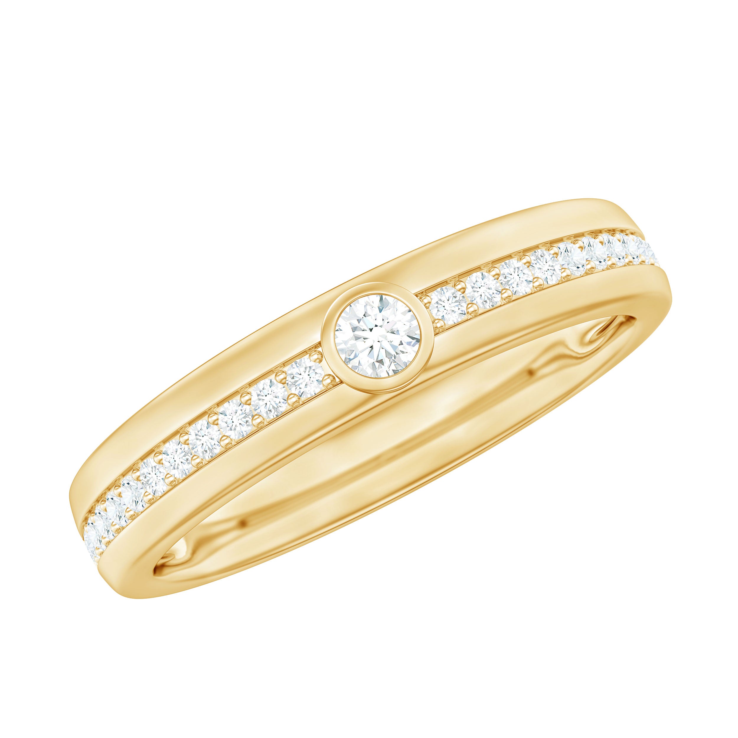Rosec Jewels-Bezel Set Moissanite Unisex Wedding Band Ring