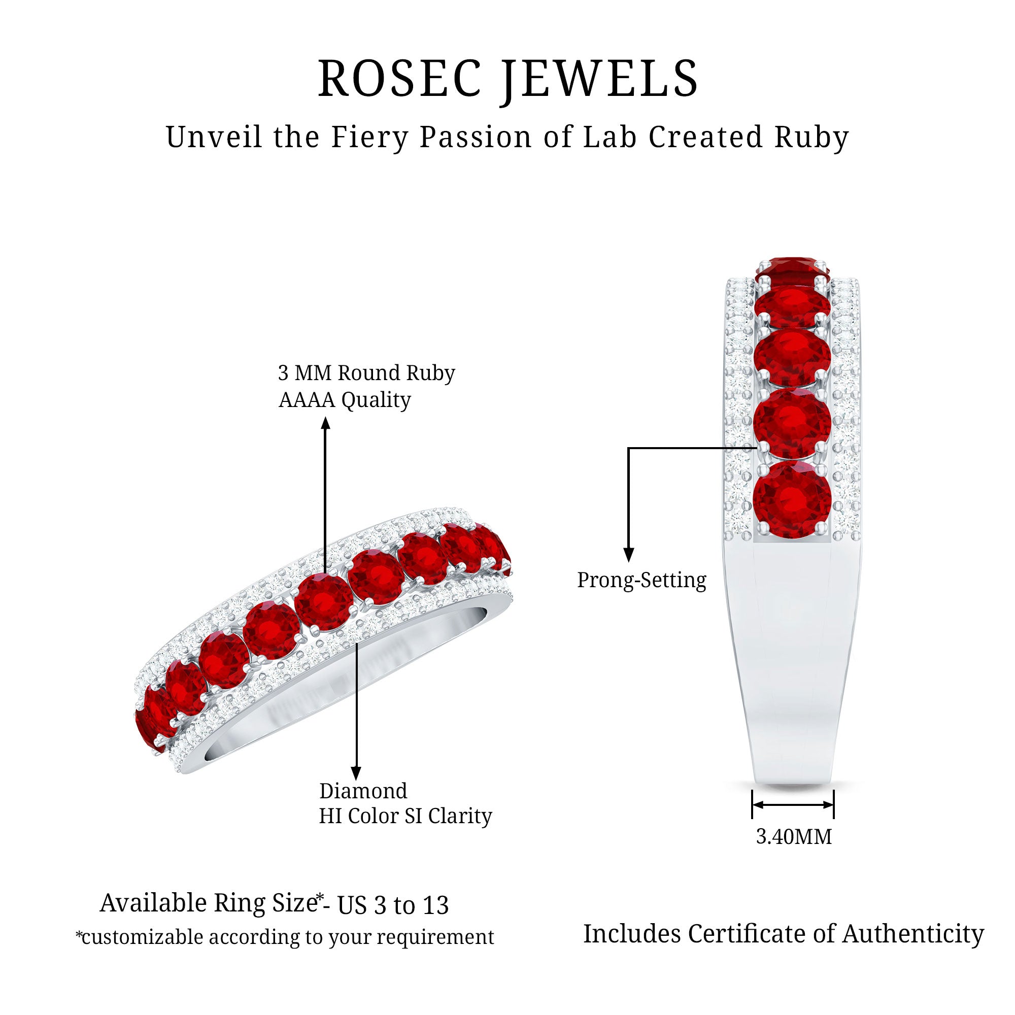 Rosec Jewels-Lab Created Ruby and Diamond Wedding Anniversary Band with Certificate