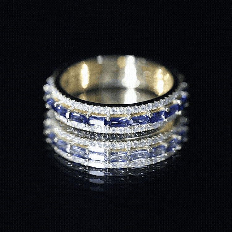 Lab Grown Blue Sapphire Eternity Wedding Band With Natural Diamond AAAA - Rosec Jewels