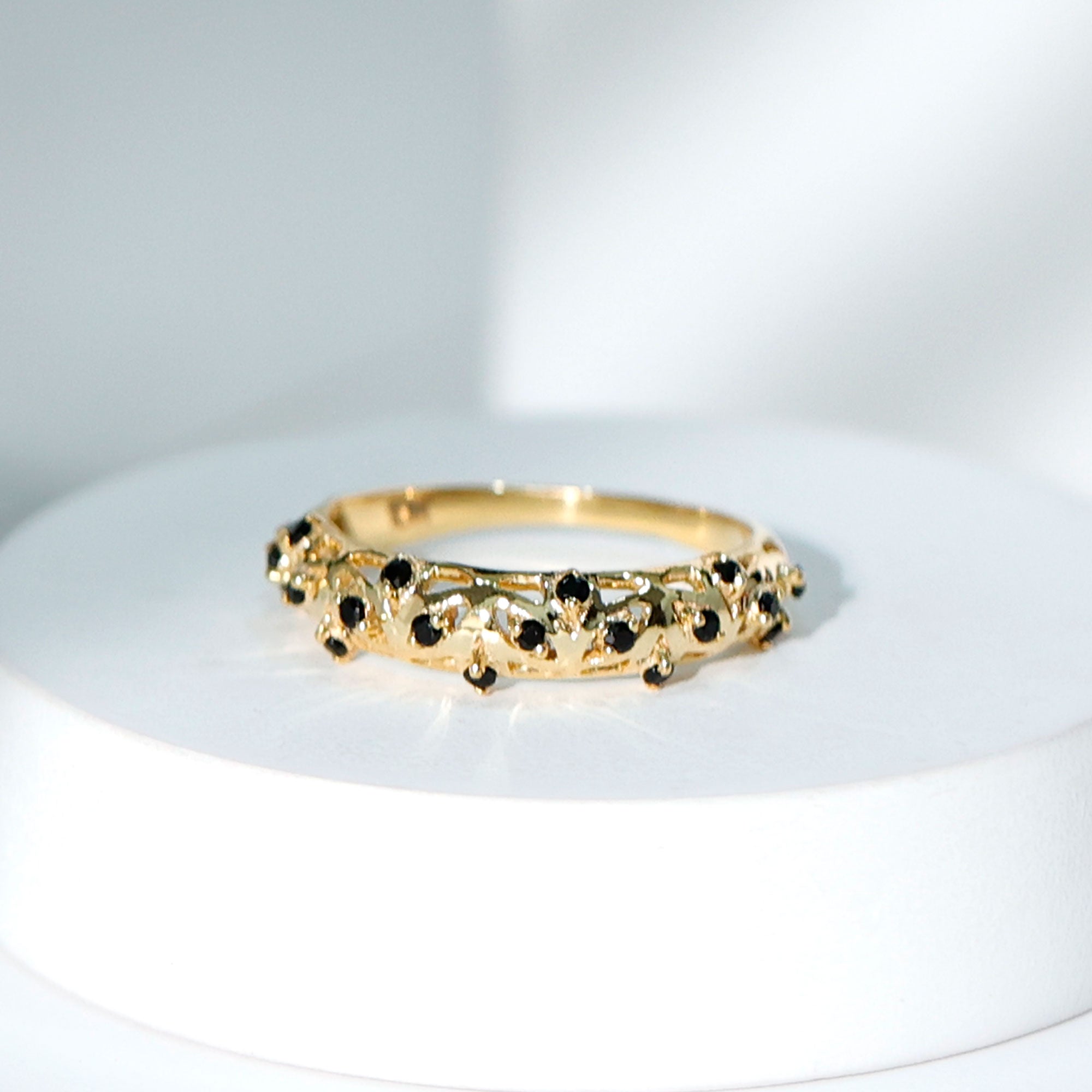 Rosec Jewels-Round Cut Certified Black Onyx Filigree Wedding Band