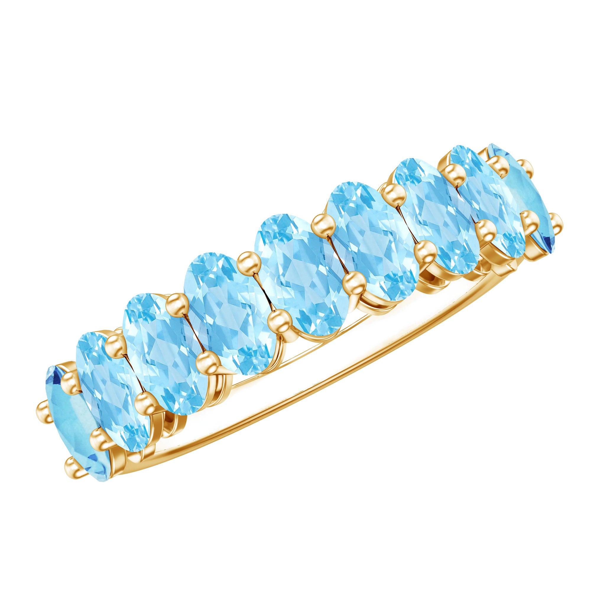 Genuine Oval Cut Aquamarine Half Eternity Ring for Women AAA - Rosec Jewels